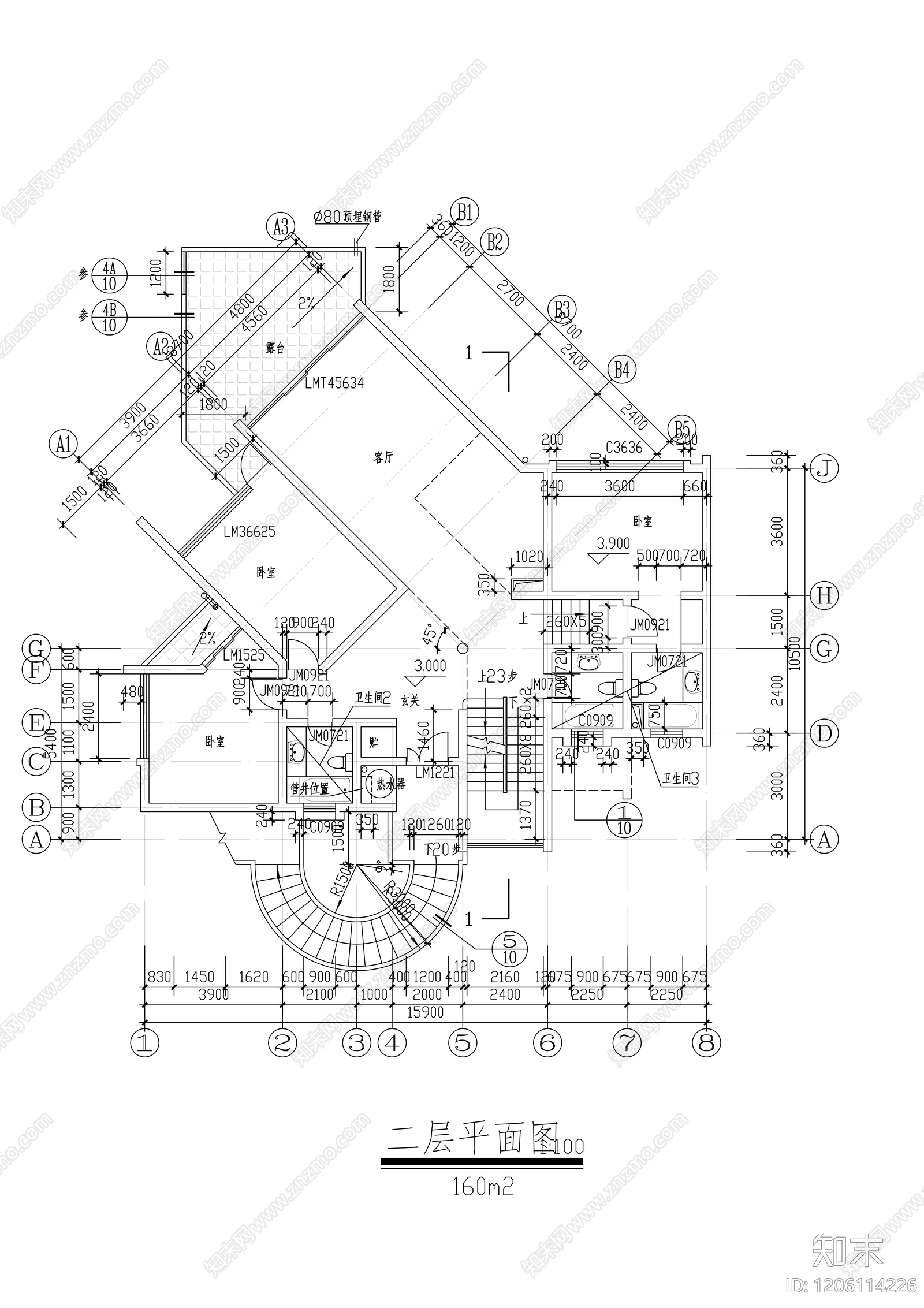现代别墅建筑cad施工图下载【ID:1206114226】