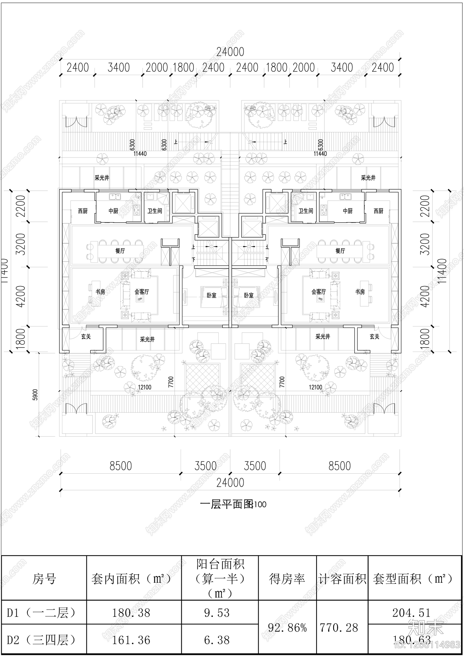 现代新中式别墅建筑施工图下载【ID:1206114983】