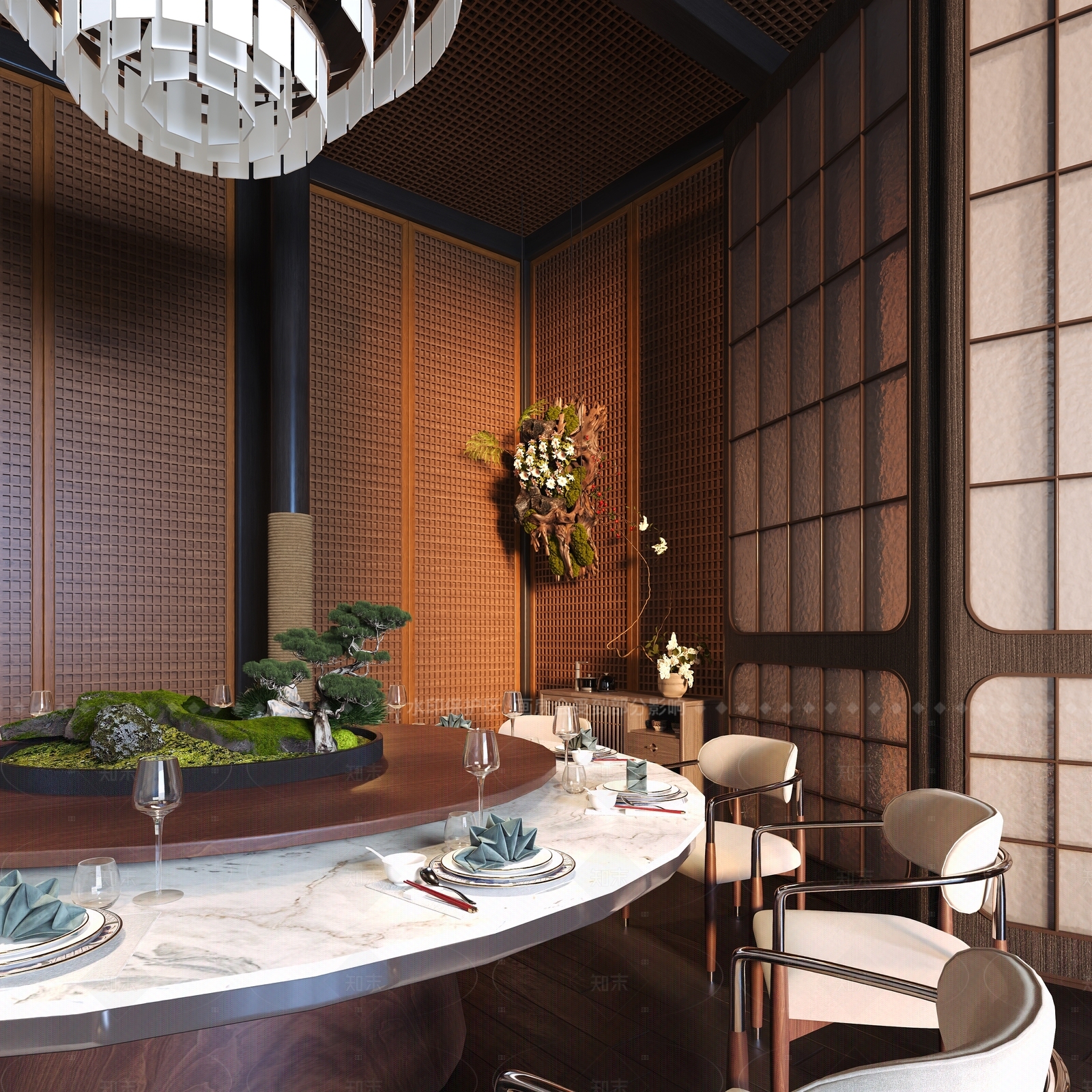 新中式中餐厅3D模型下载【ID:1206119876】