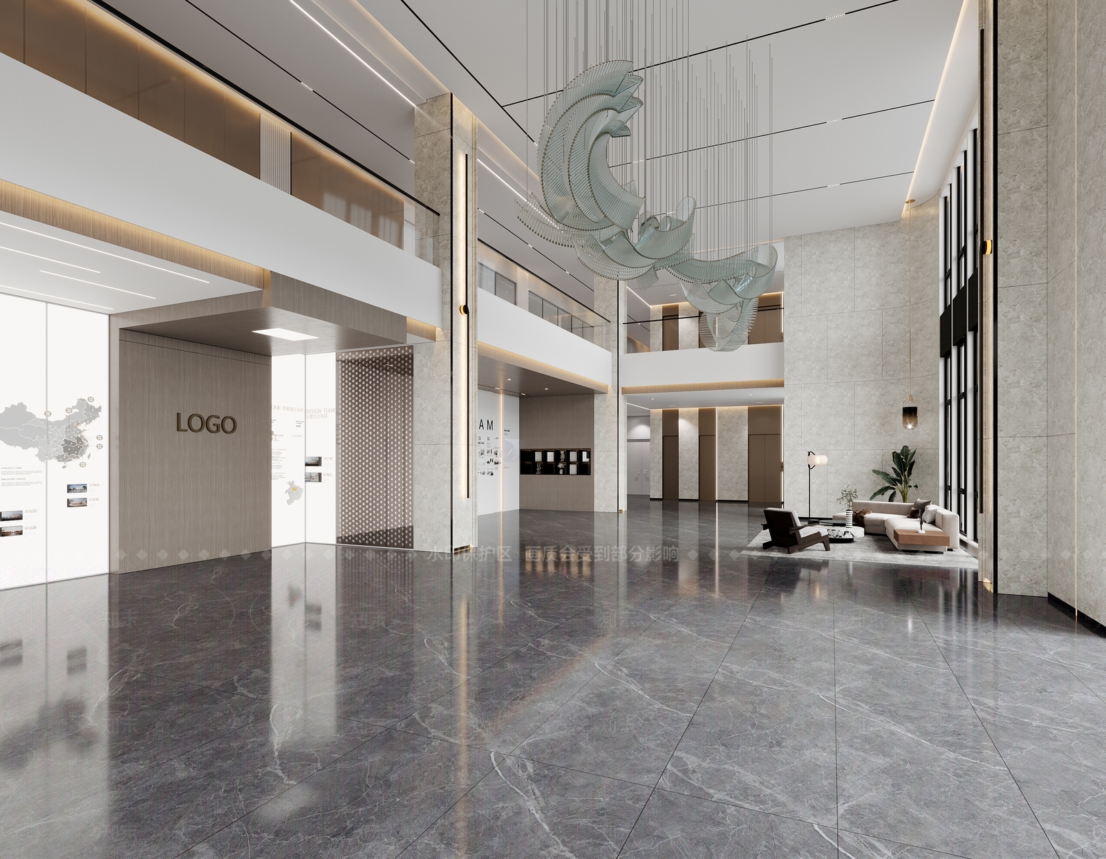 现代轻奢办公大厅3D模型下载【ID:1206125955】