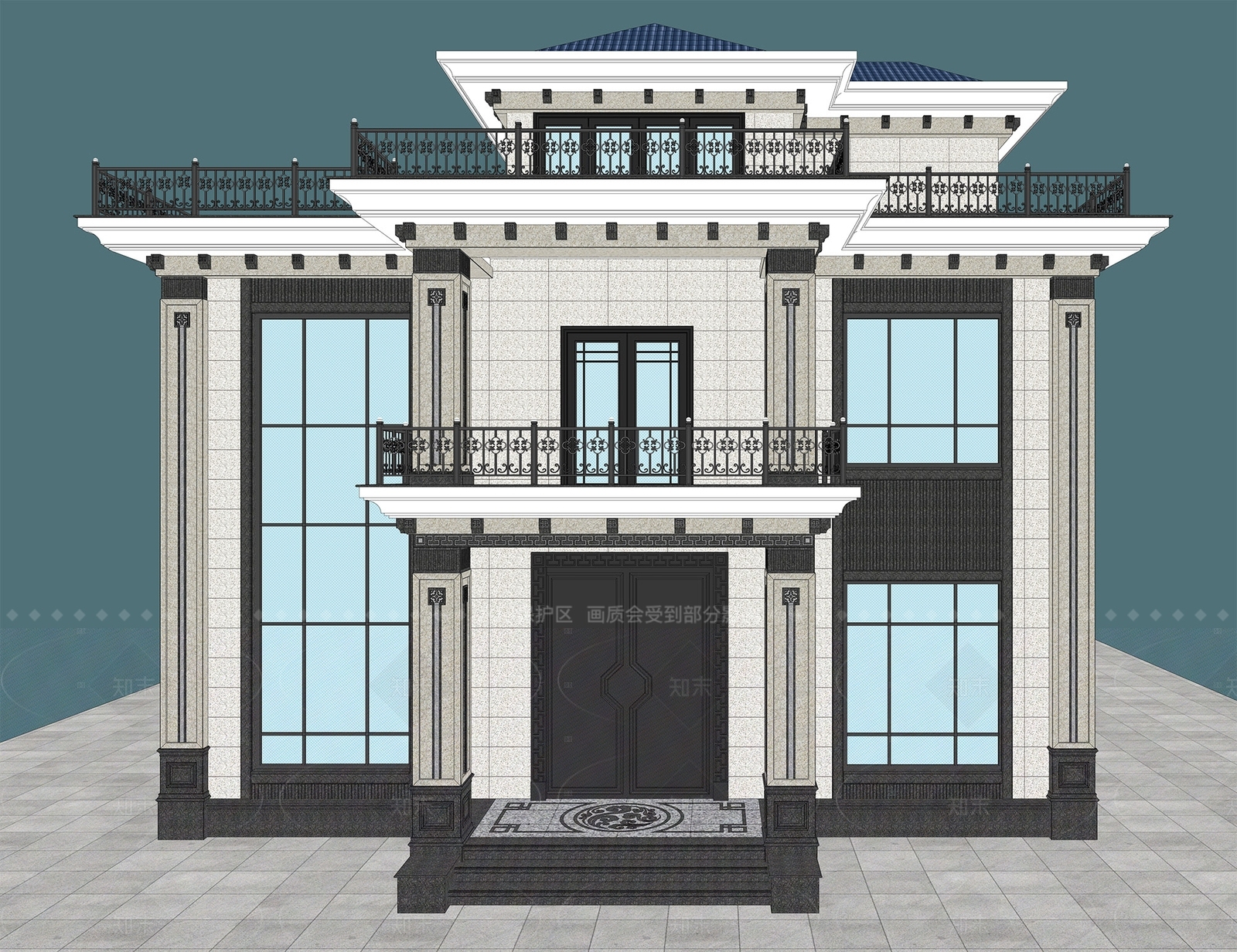 美式新中式风格建筑SU模型下载【ID:1206135308】