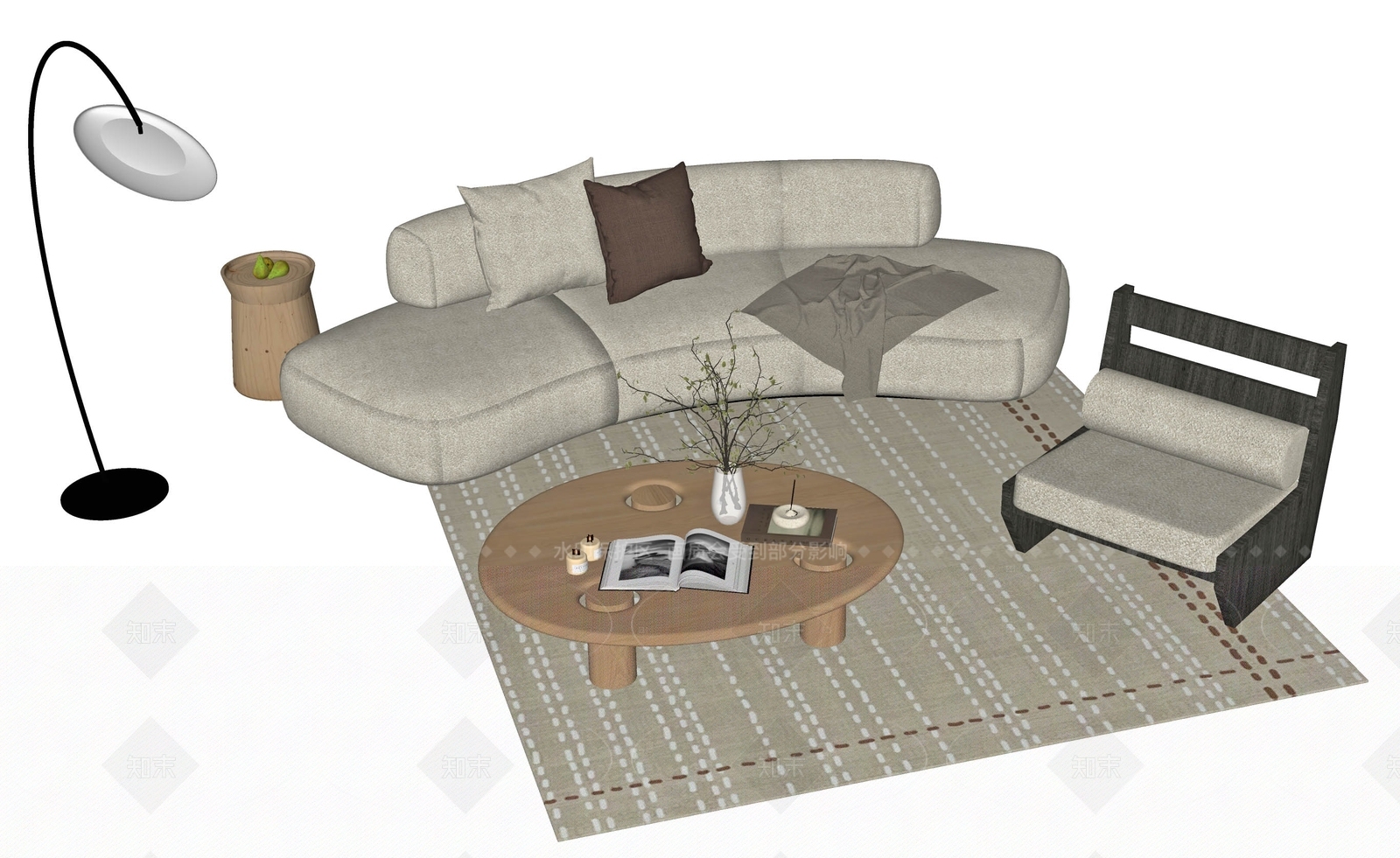 法式奶油沙发组合SU模型下载【ID:1206137351】