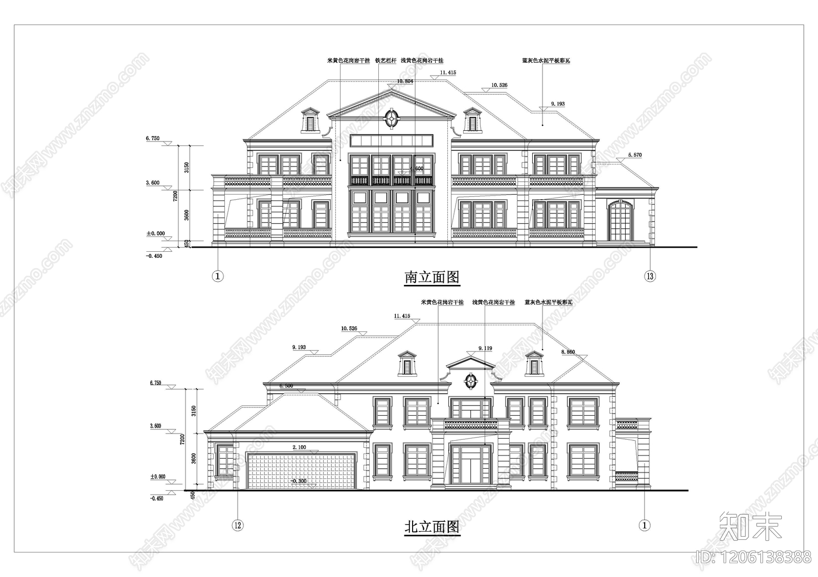 法式欧式别墅建筑cad施工图下载【ID:1206138388】