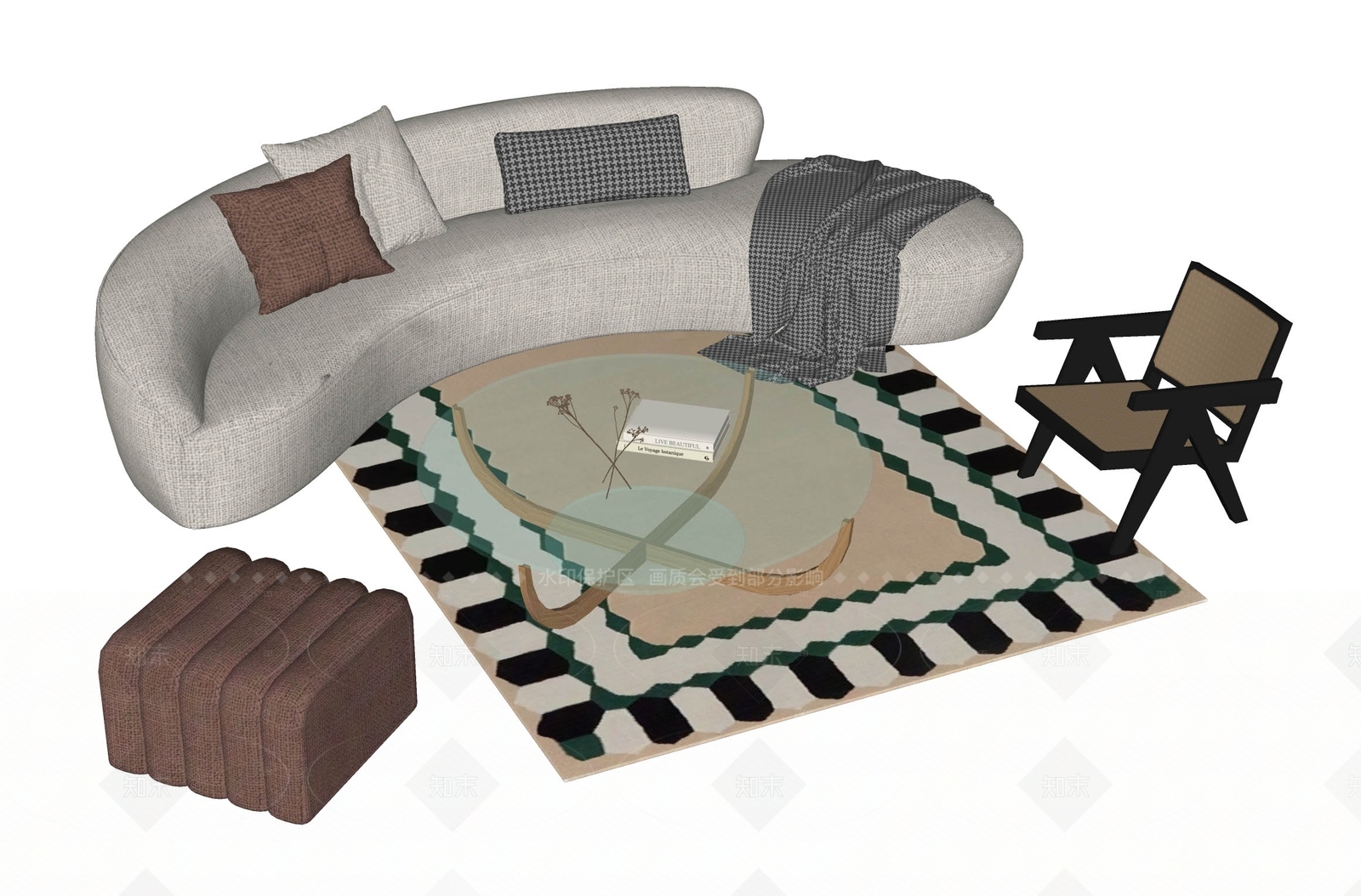 法式奶油沙发组合SU模型下载【ID:1206138195】