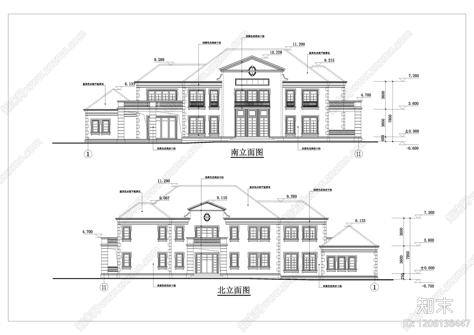 法式欧式别墅建筑cad施工图下载【ID:1206138447】