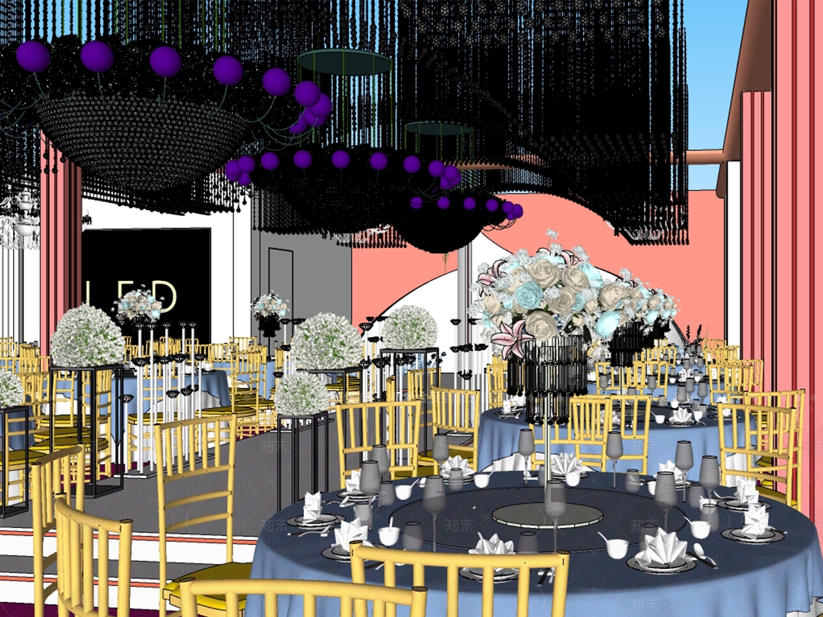 现代宴会厅SU模型下载【ID:1206138879】