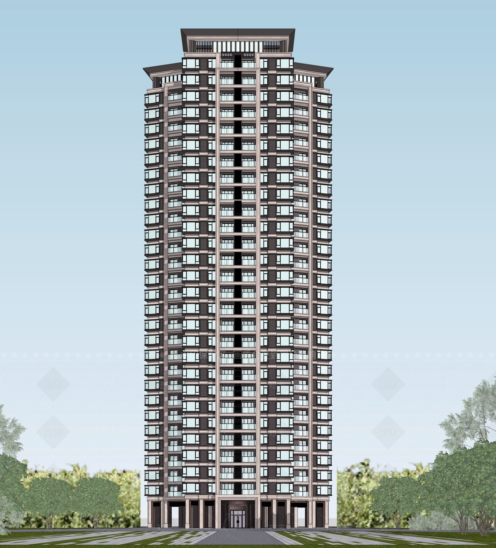现代新中式高层住宅SU模型下载【ID:1206146968】