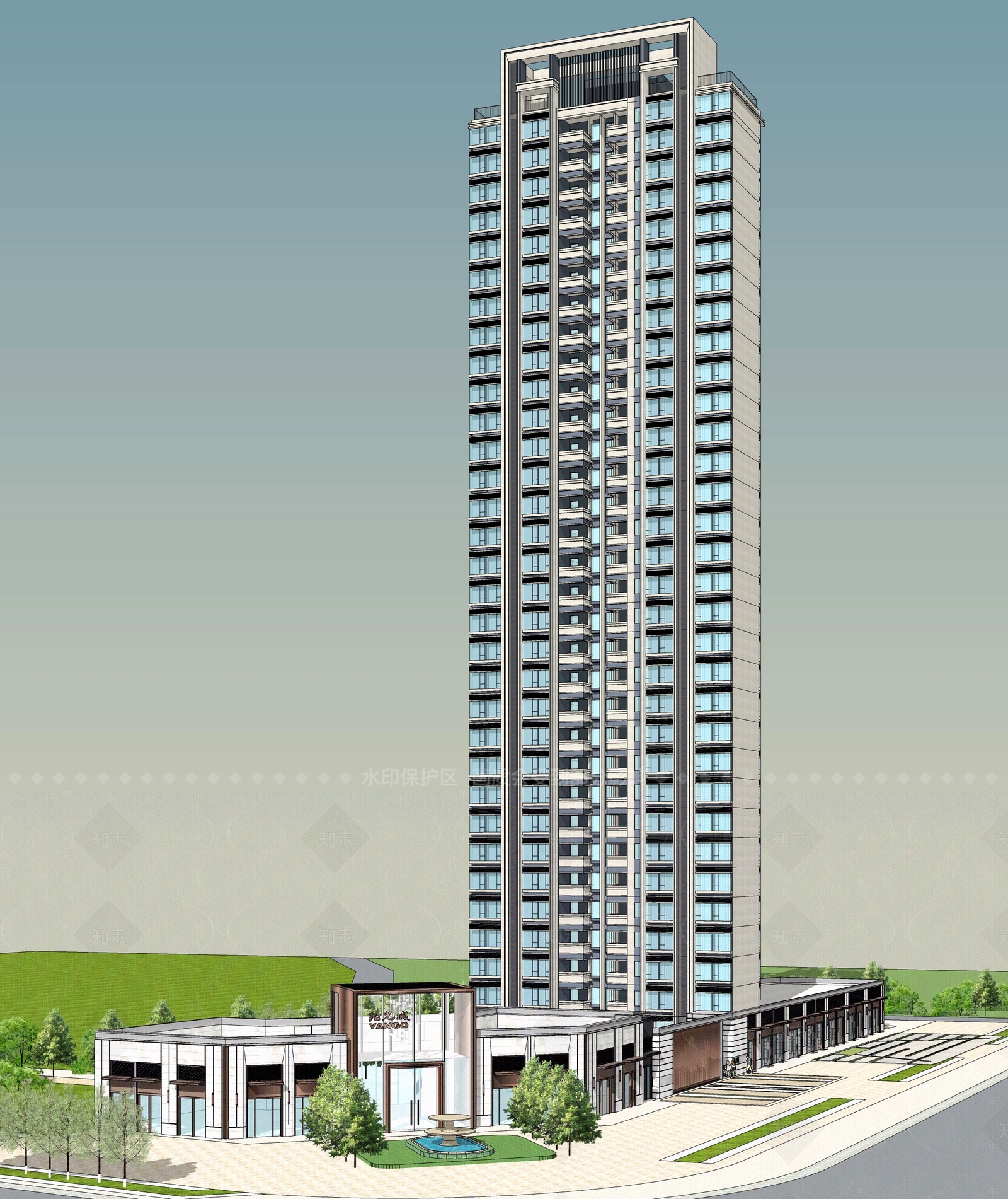 现代高层住宅SU模型下载【ID:1206147549】