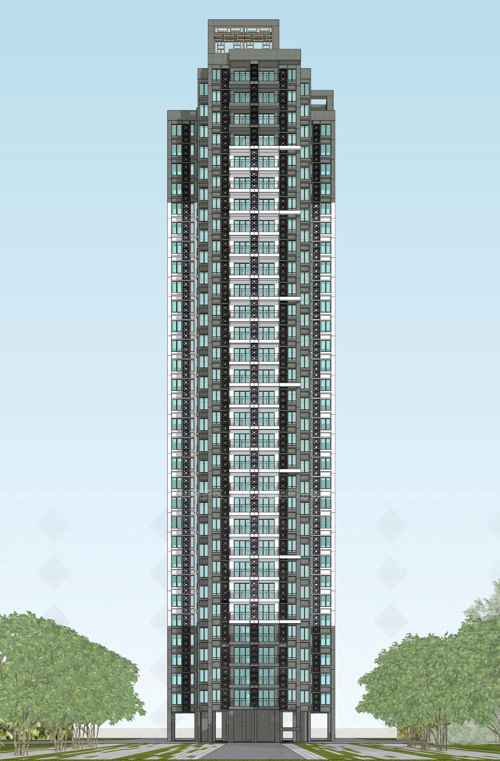 现代高层住宅SU模型下载【ID:1206147616】