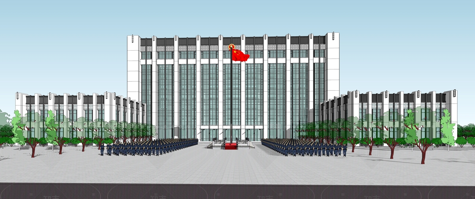 现代复古政府办公楼SU模型下载【ID:1206149700】