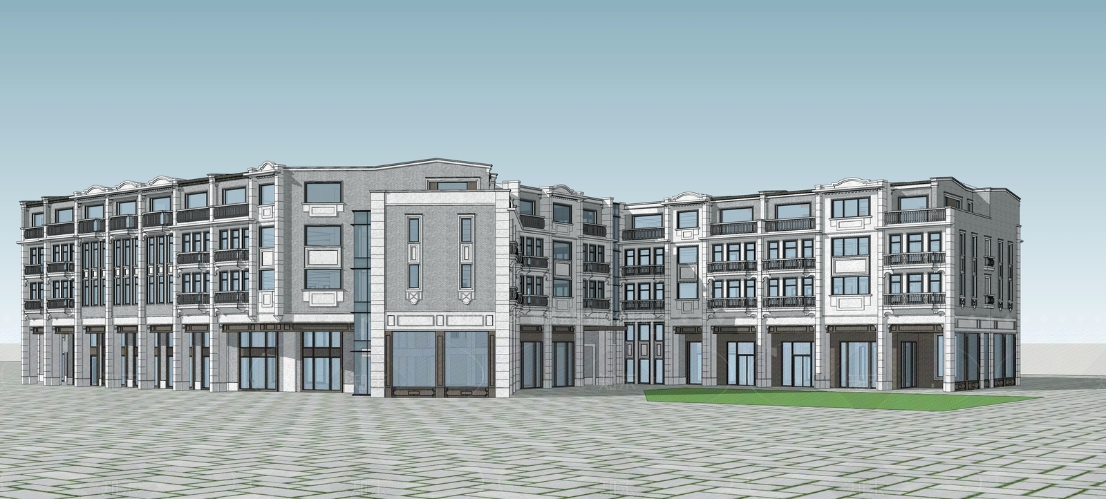 欧式复古商业街SU模型下载【ID:1206149945】