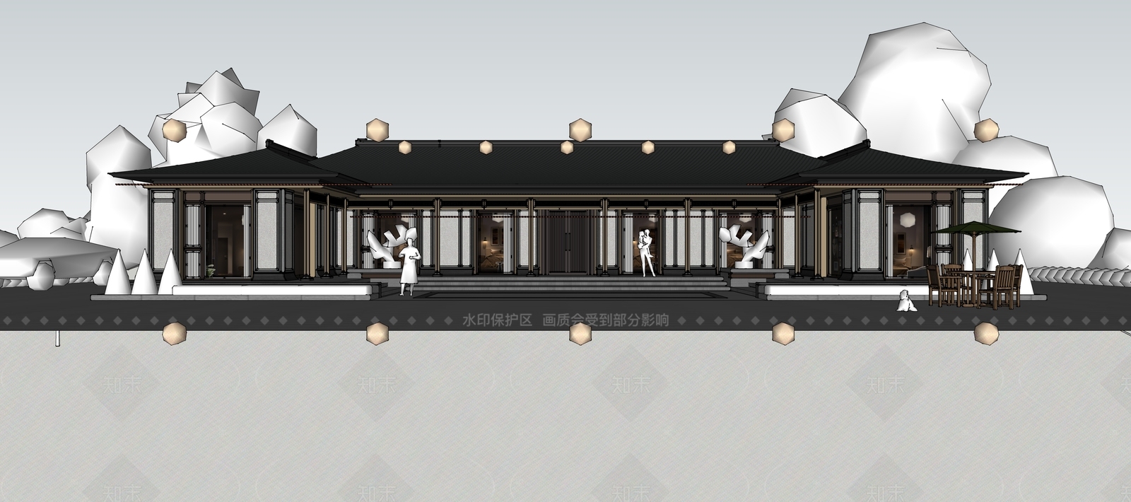 新中式中式别墅SU模型下载【ID:1206152468】