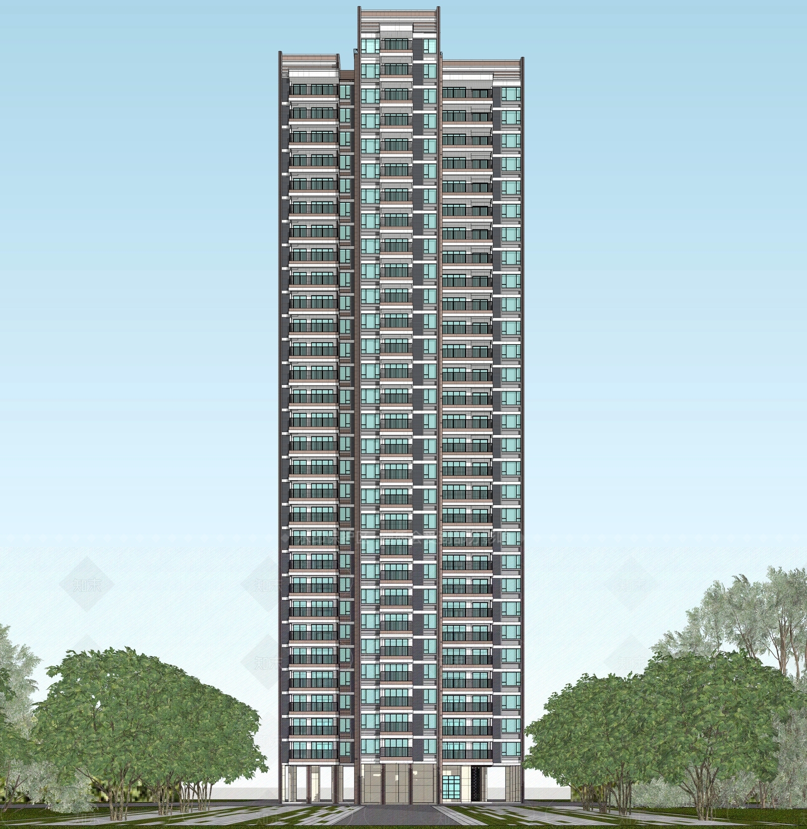 现代高层住宅SU模型下载【ID:1206155039】