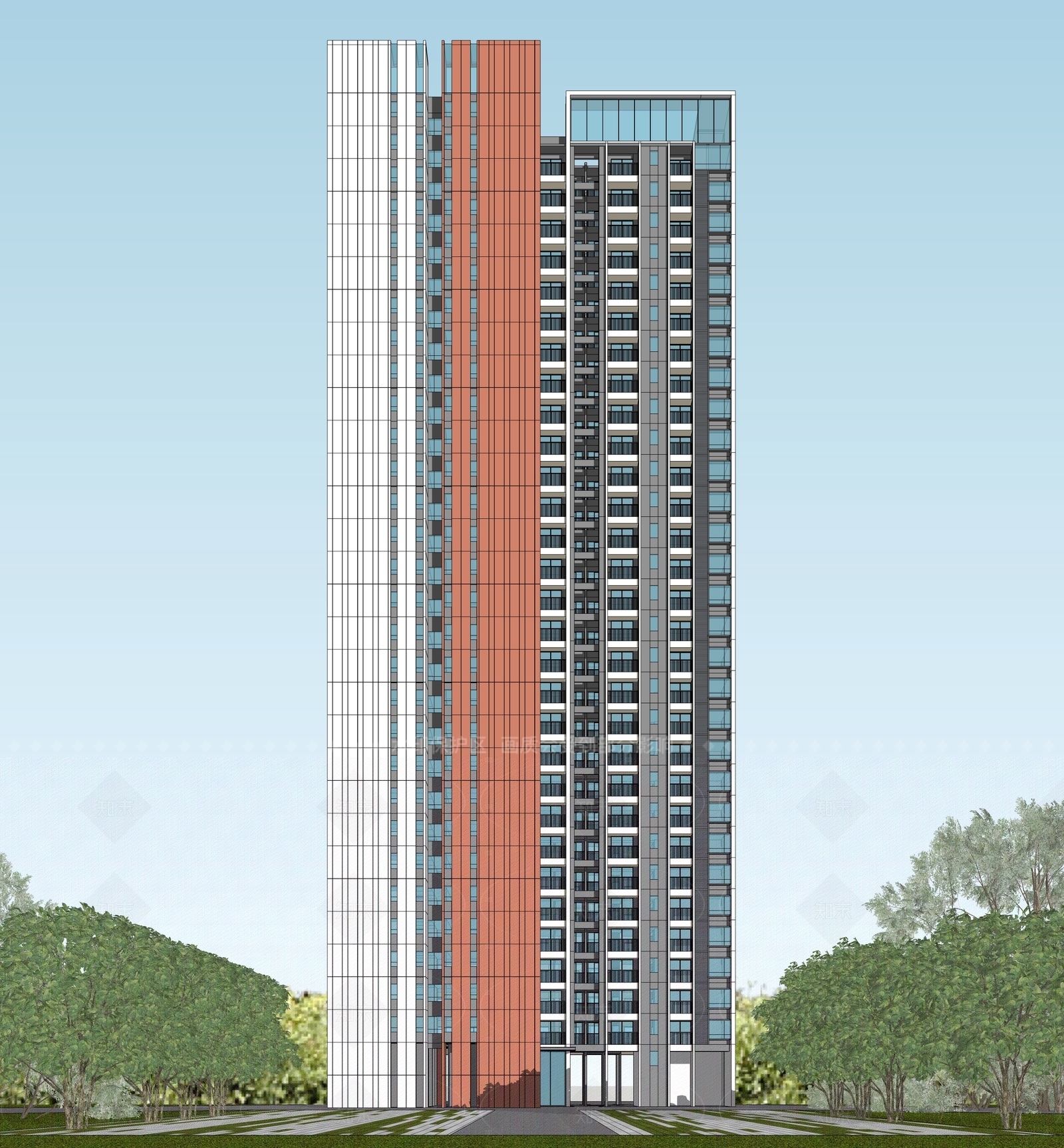 现代高层住宅SU模型下载【ID:1206155606】