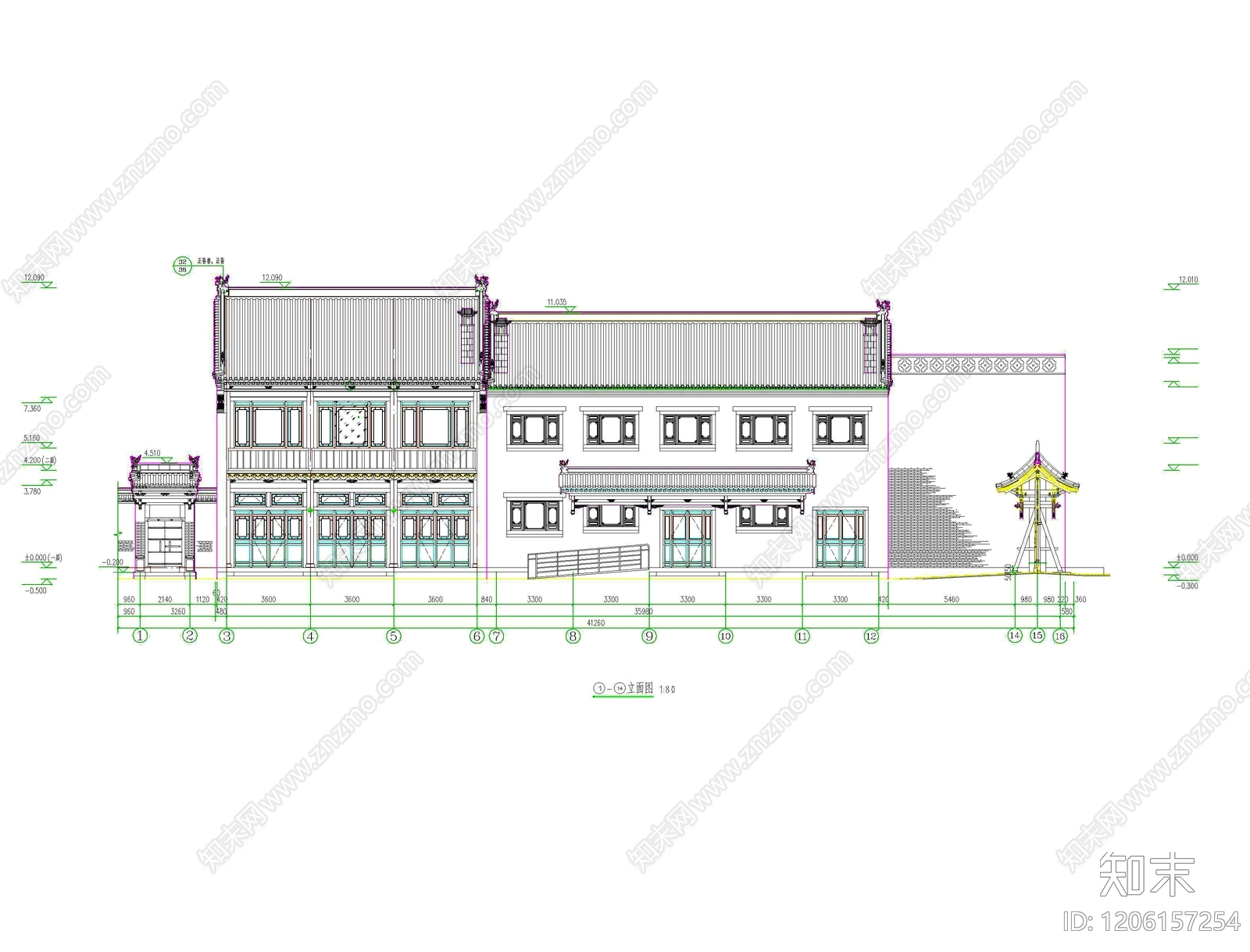 中式复古商业街cad施工图下载【ID:1206157254】