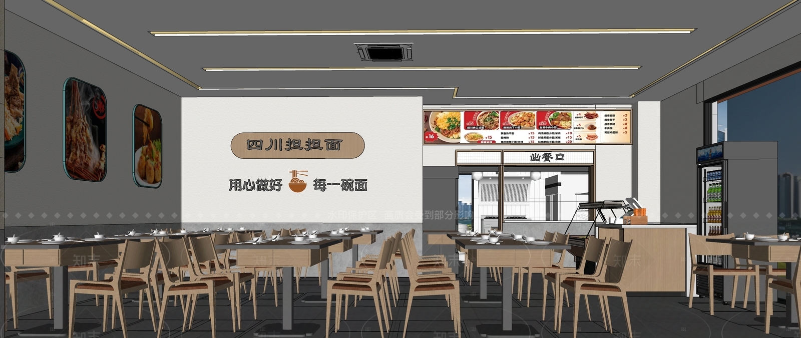 现代原木快餐店SU模型下载【ID:1206157357】