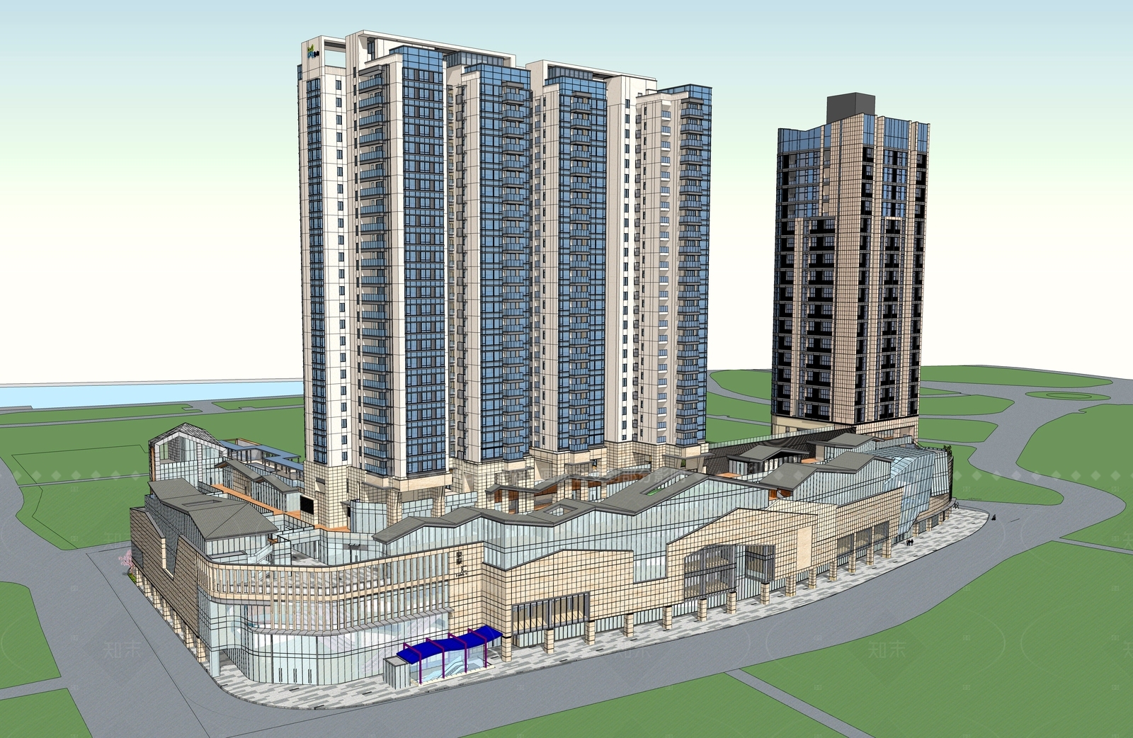 现代商场建筑SU模型下载【ID:1206157207】