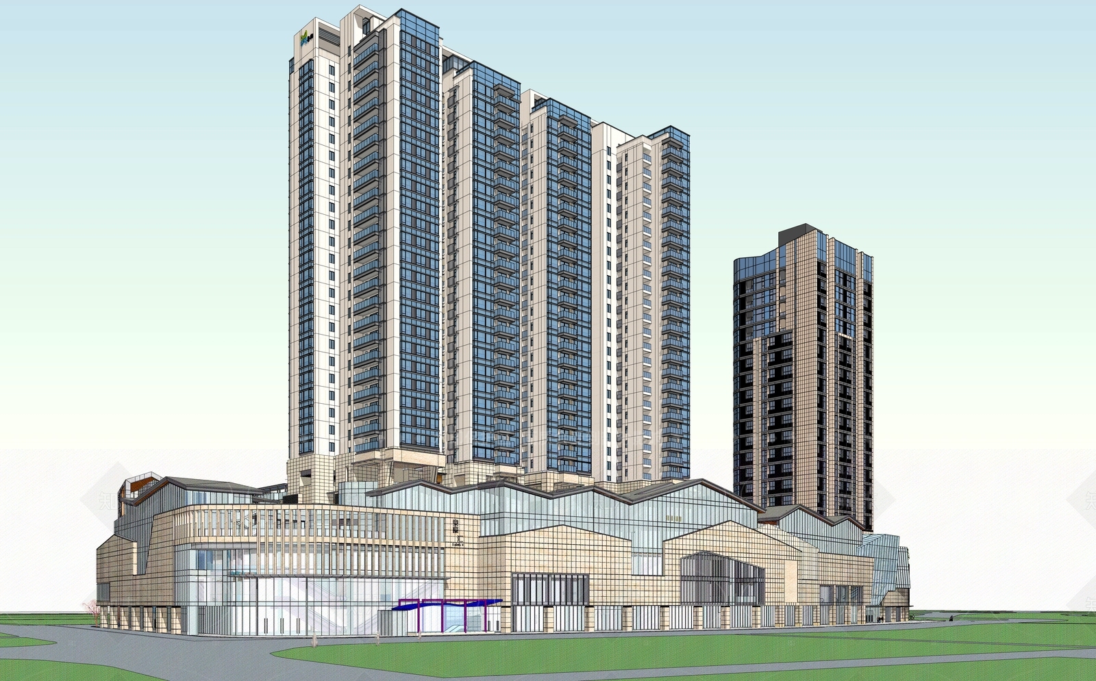 现代商场建筑SU模型下载【ID:1206157207】