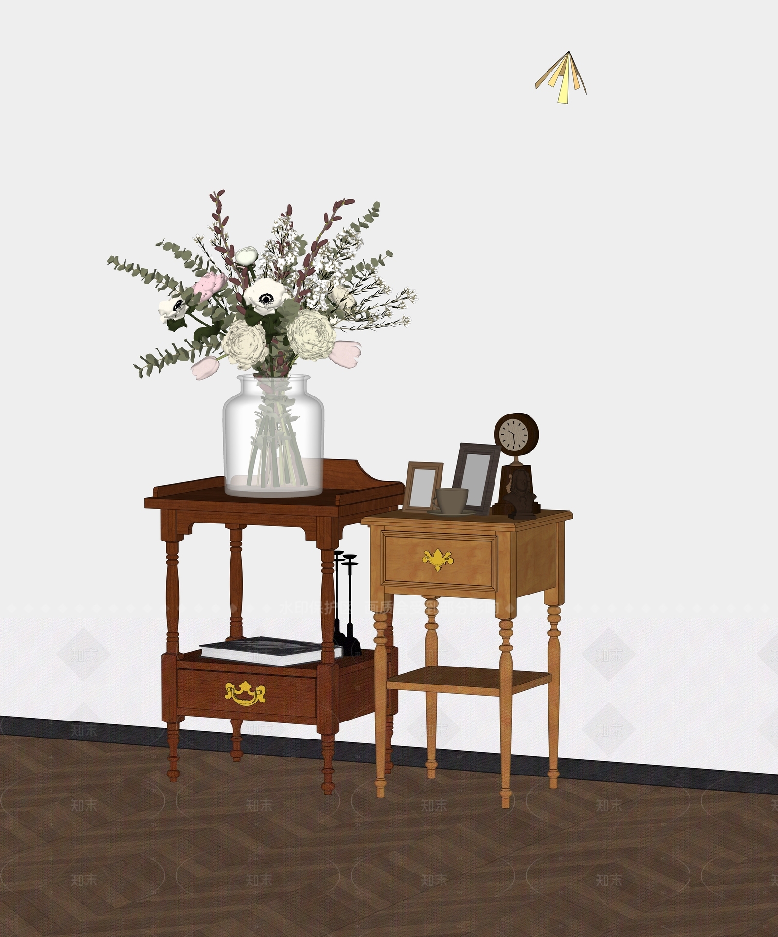 美式中古床头柜SU模型下载【ID:1206161795】
