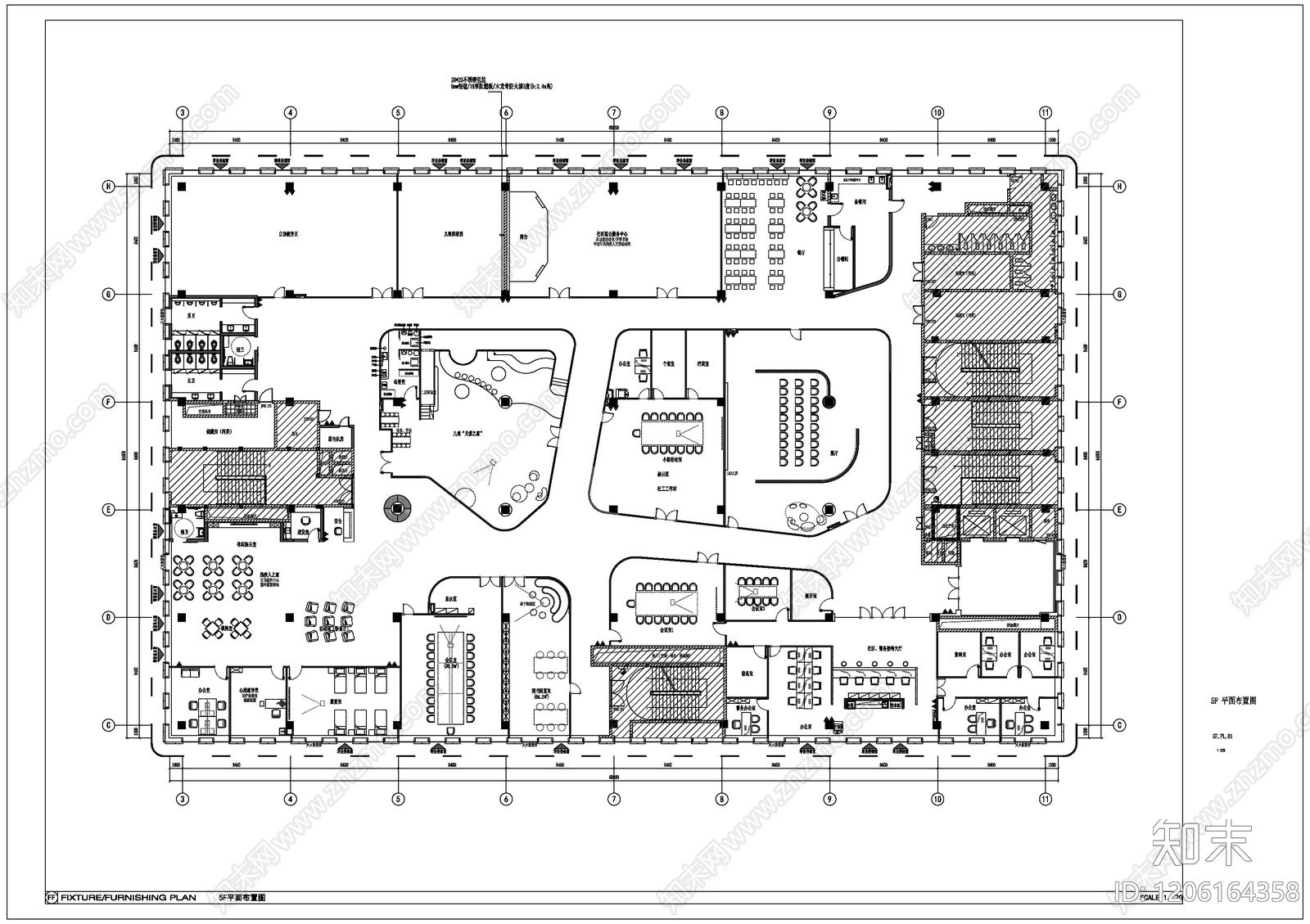 现代开放办公室cad施工图下载【ID:1206164358】