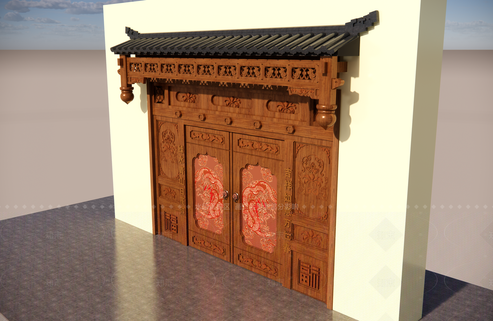 新中式原木其他景观小品SU模型下载【ID:1206189665】
