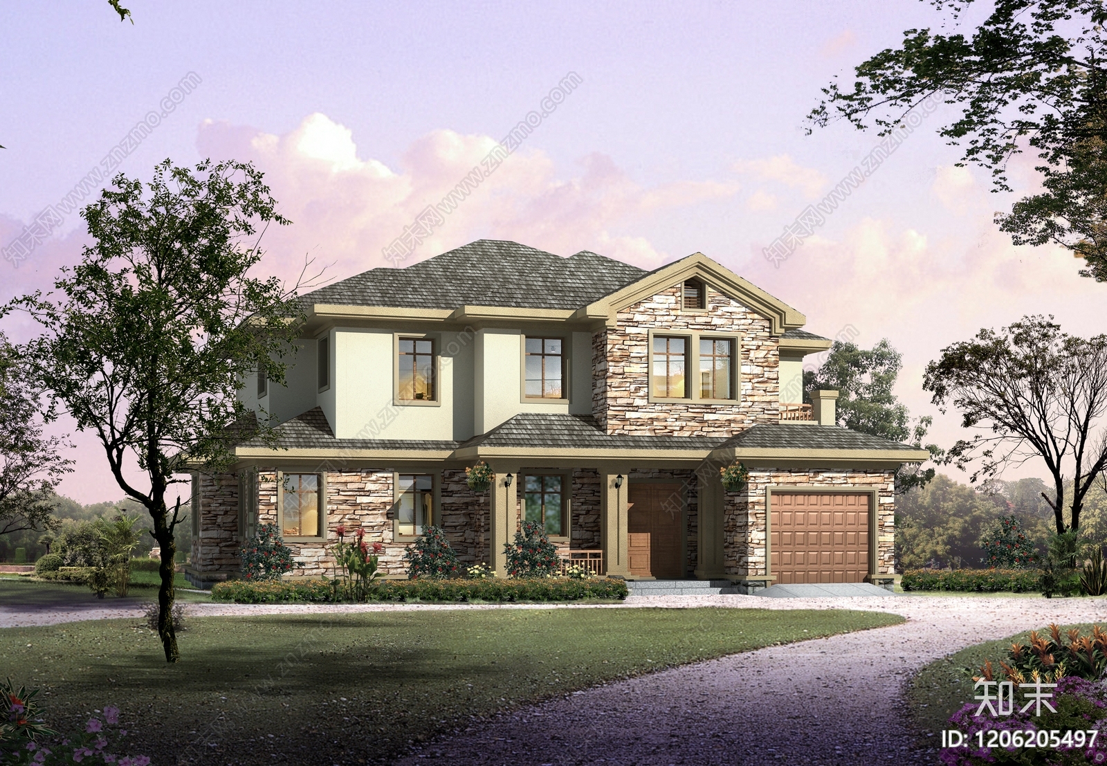 美式现代别墅建筑施工图下载【ID:1206205497】