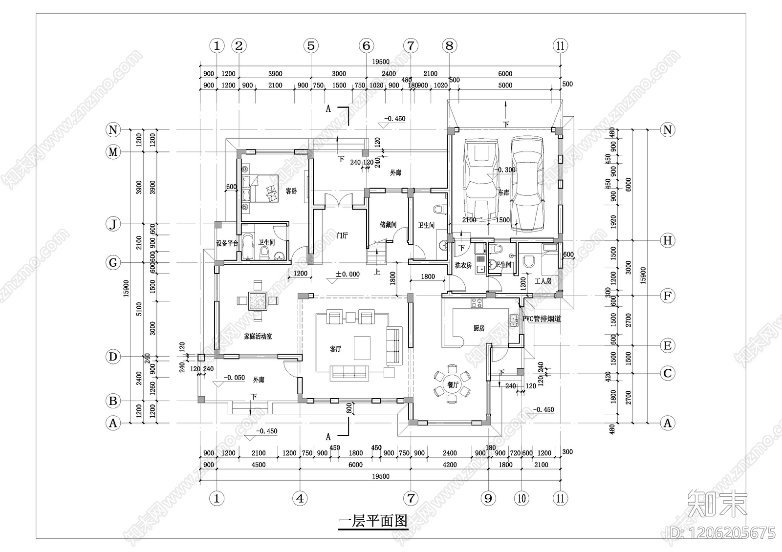美式现代别墅建筑cad施工图下载【ID:1206205675】