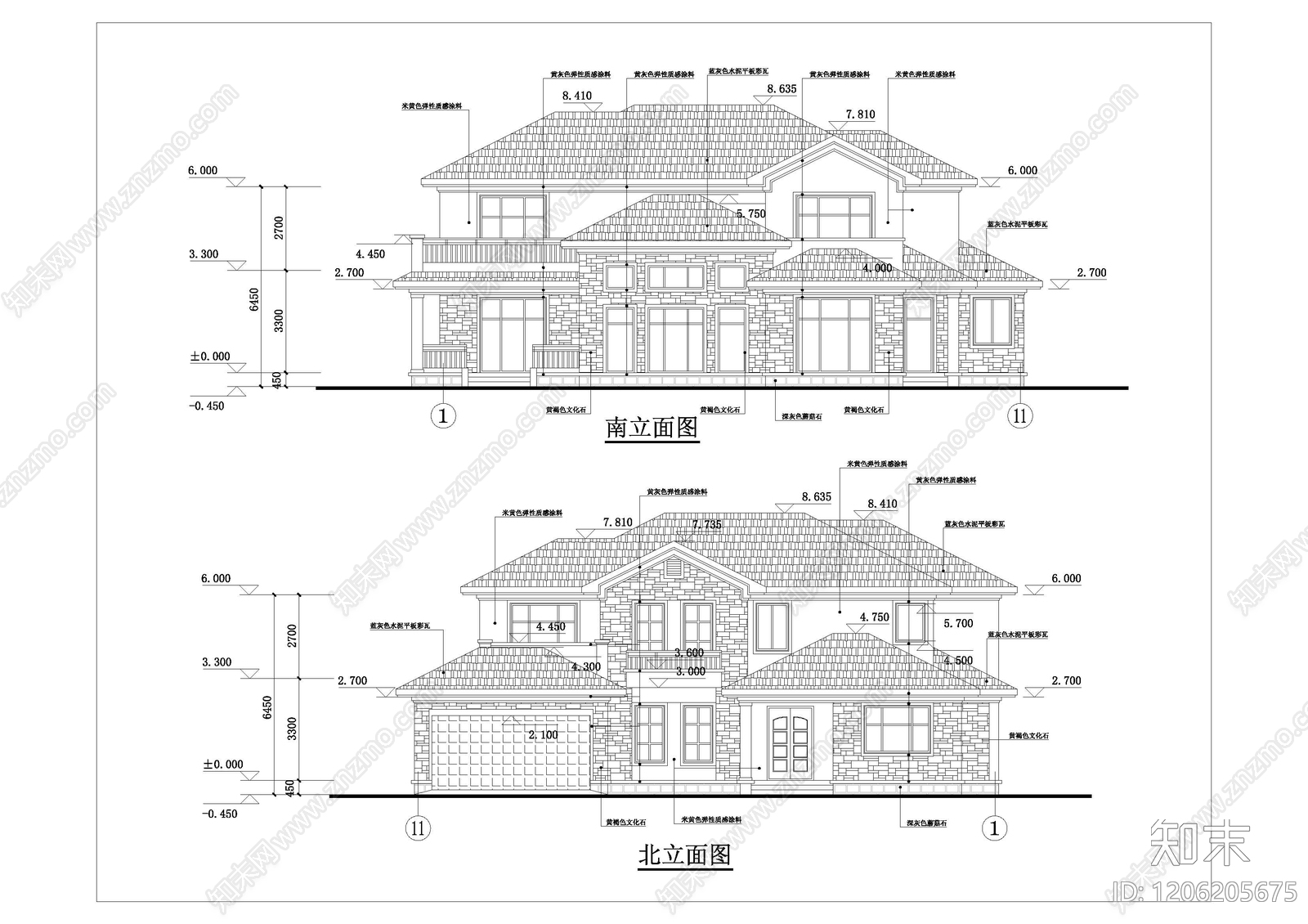 美式现代别墅建筑cad施工图下载【ID:1206205675】