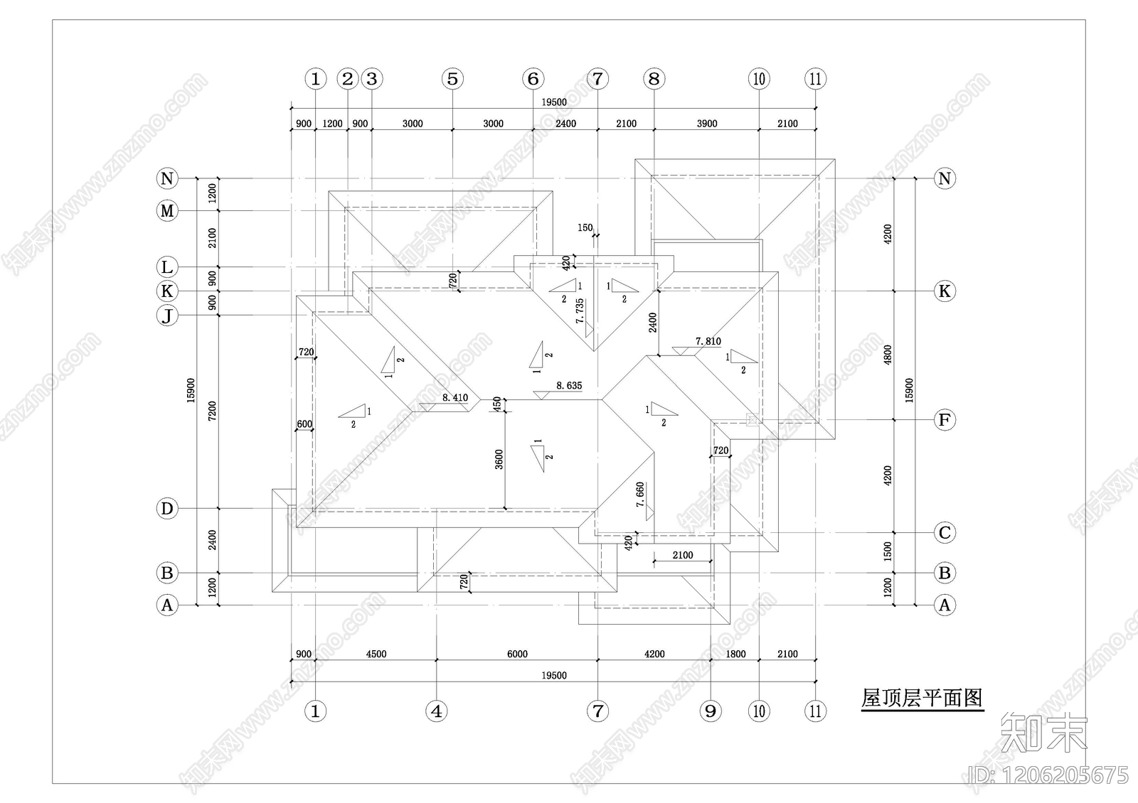 美式现代别墅建筑cad施工图下载【ID:1206205675】