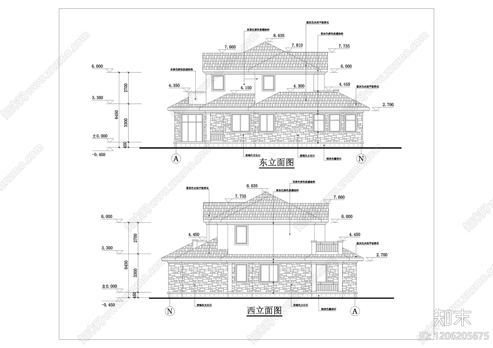 美式现代别墅建筑cad施工图下载【ID:1206205675】