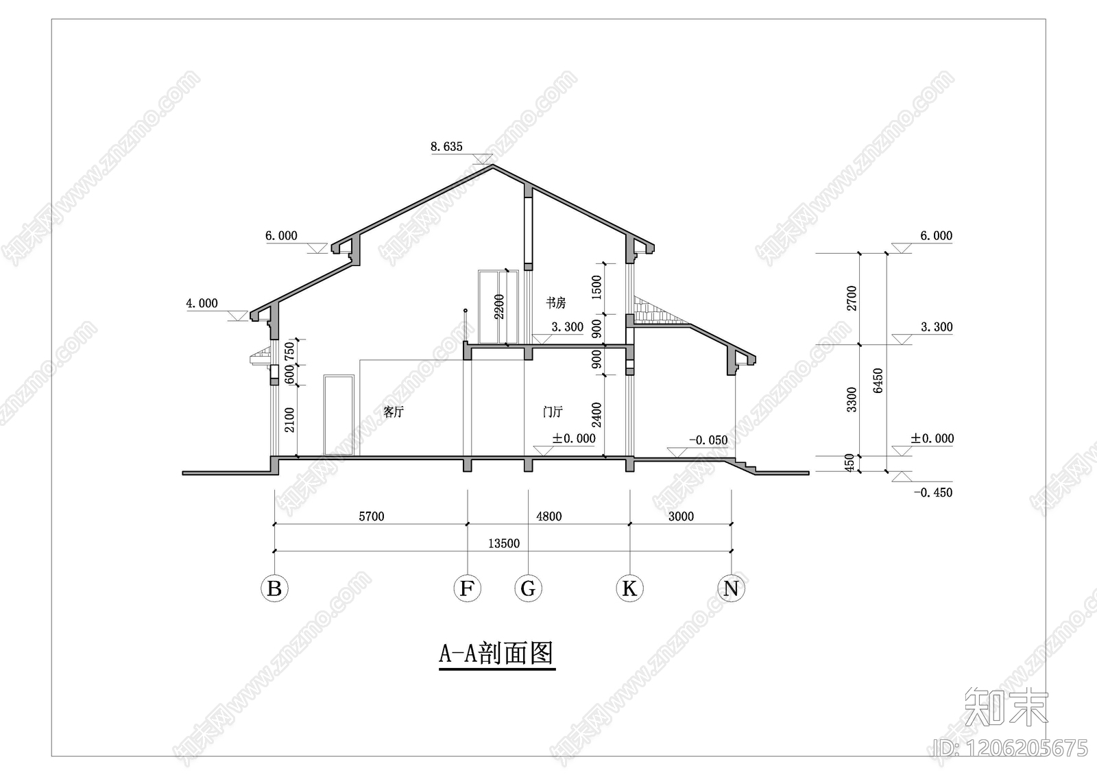 美式现代别墅建筑cad施工图下载【ID:1206205675】