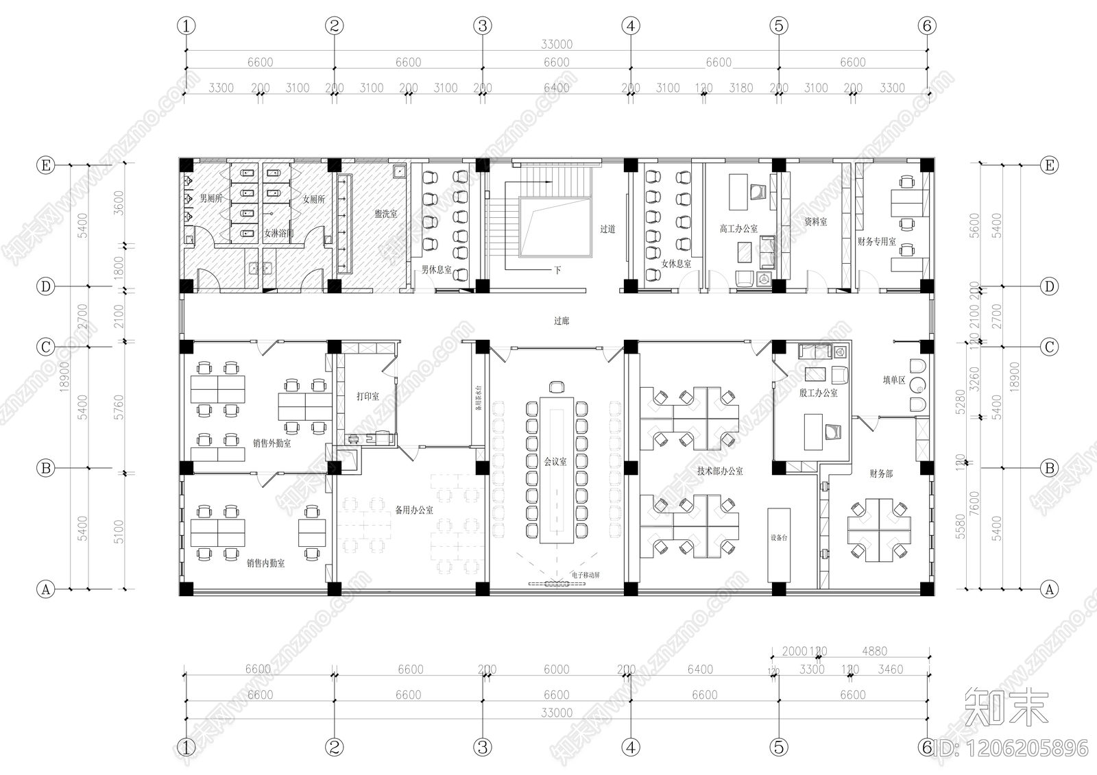 现代整体办公空间cad施工图下载【ID:1206205896】