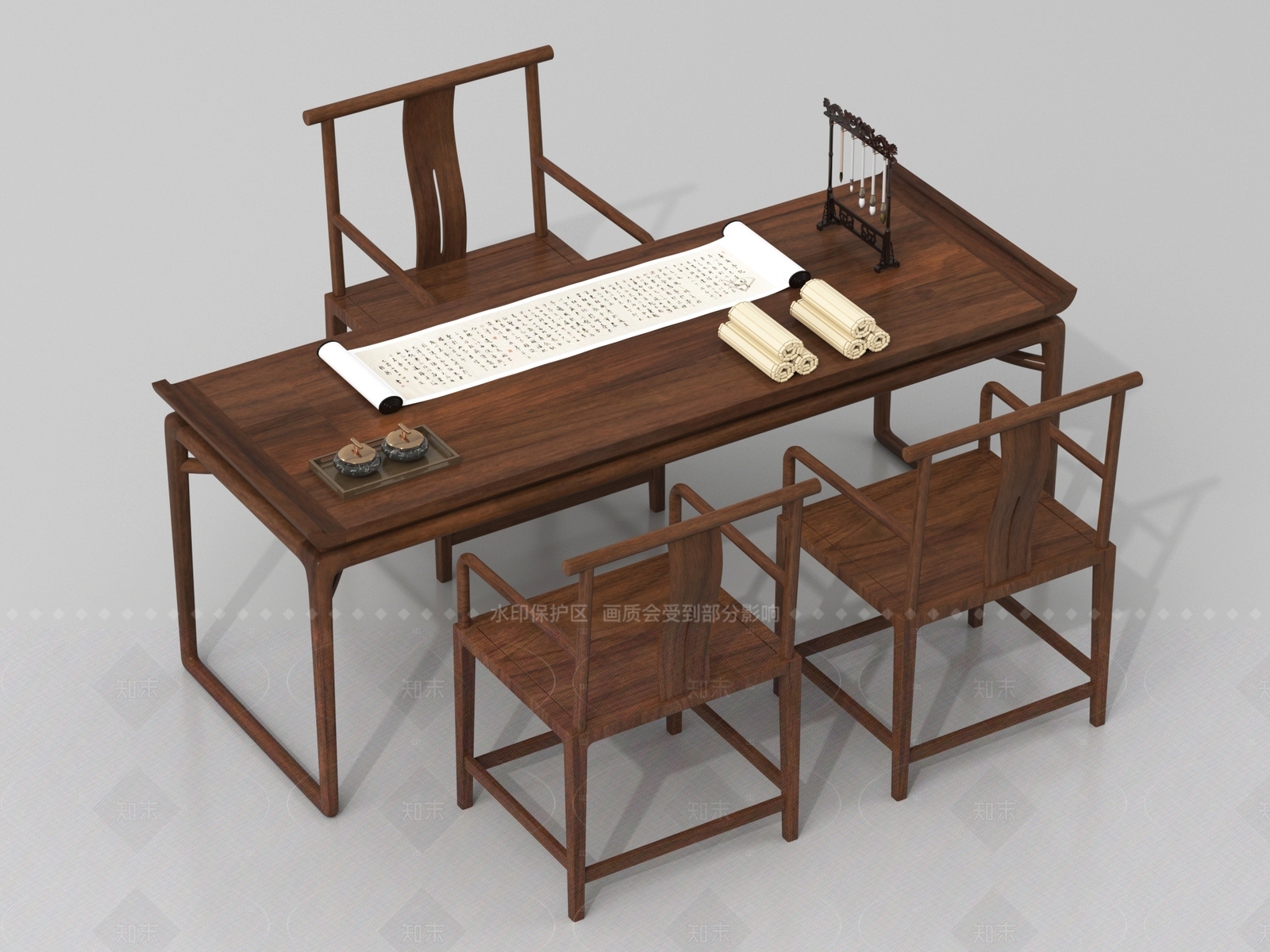 新中式书桌椅3D模型下载【ID:1206206011】