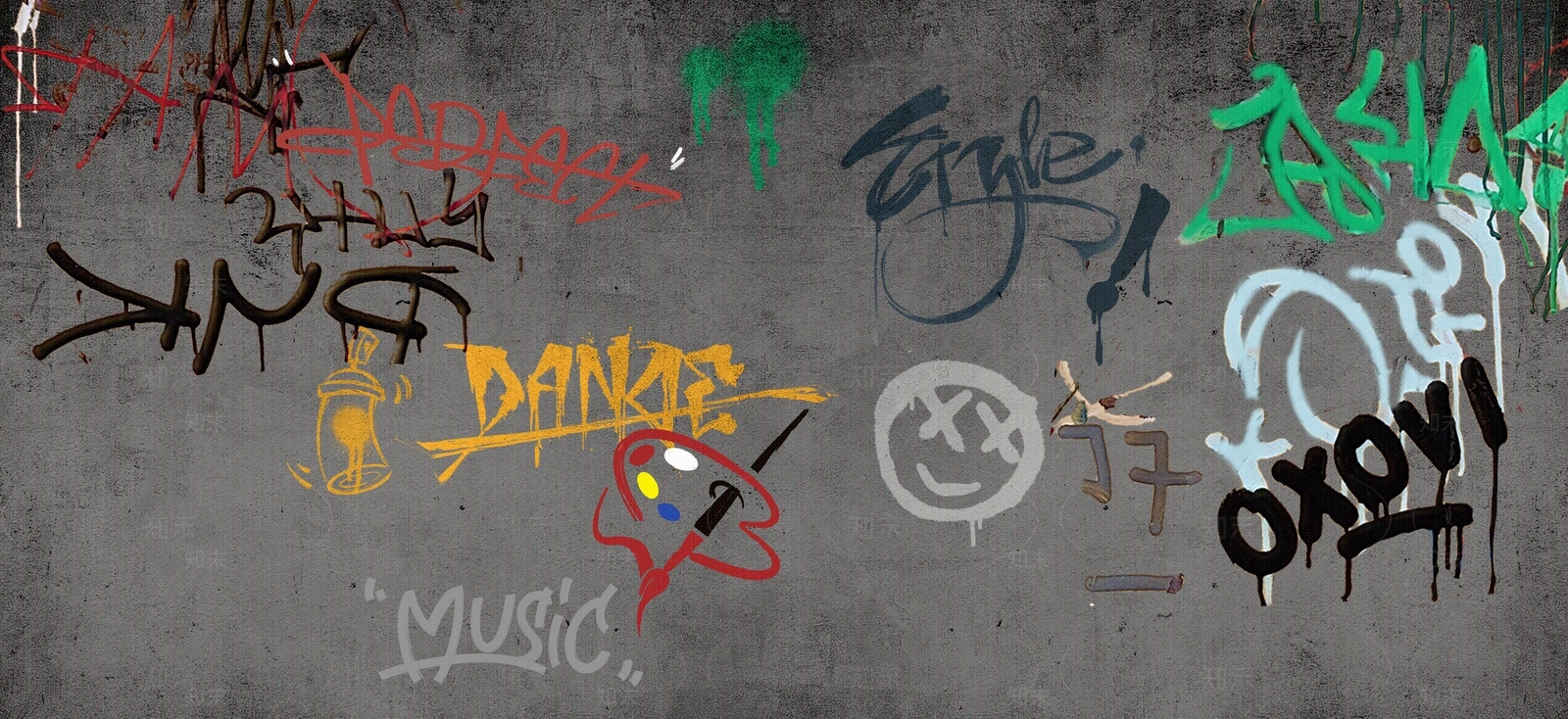 美式涂鸦墙贴图下载【ID:1206206801】