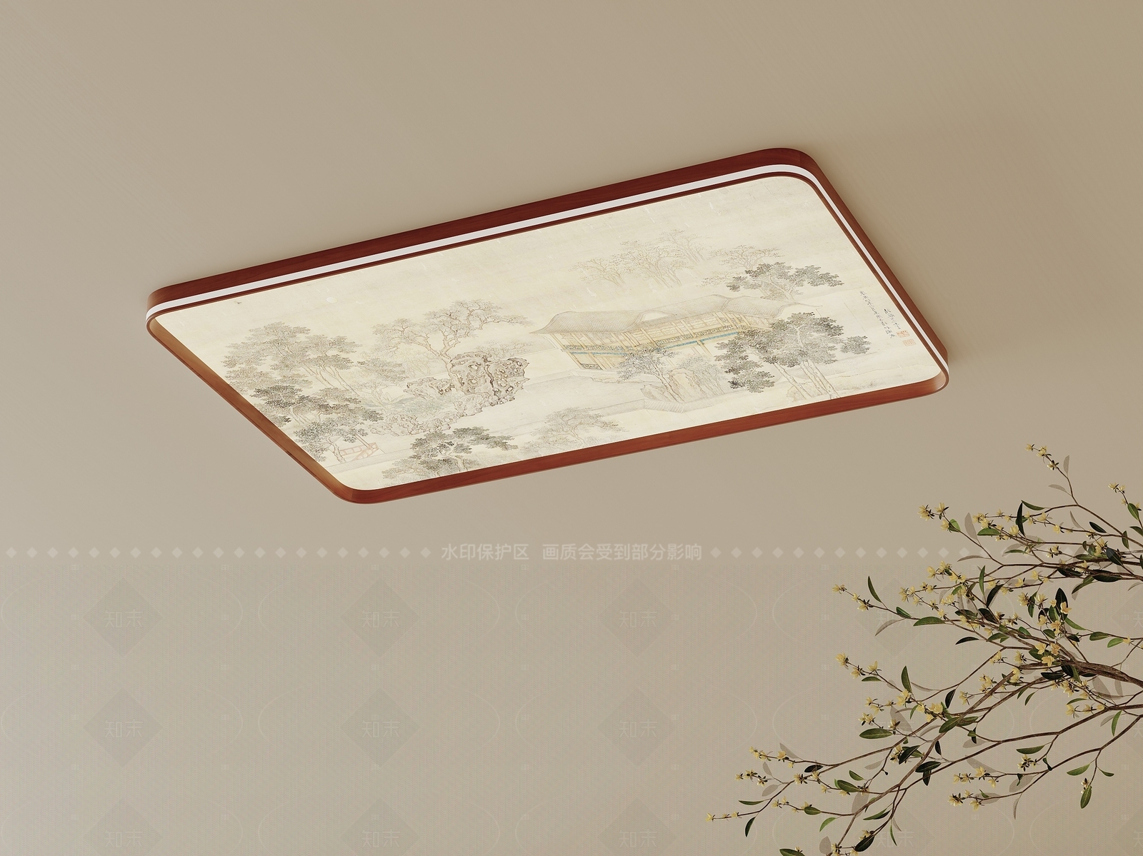 新中式卧室吸顶灯3D模型下载【ID:1206214945】