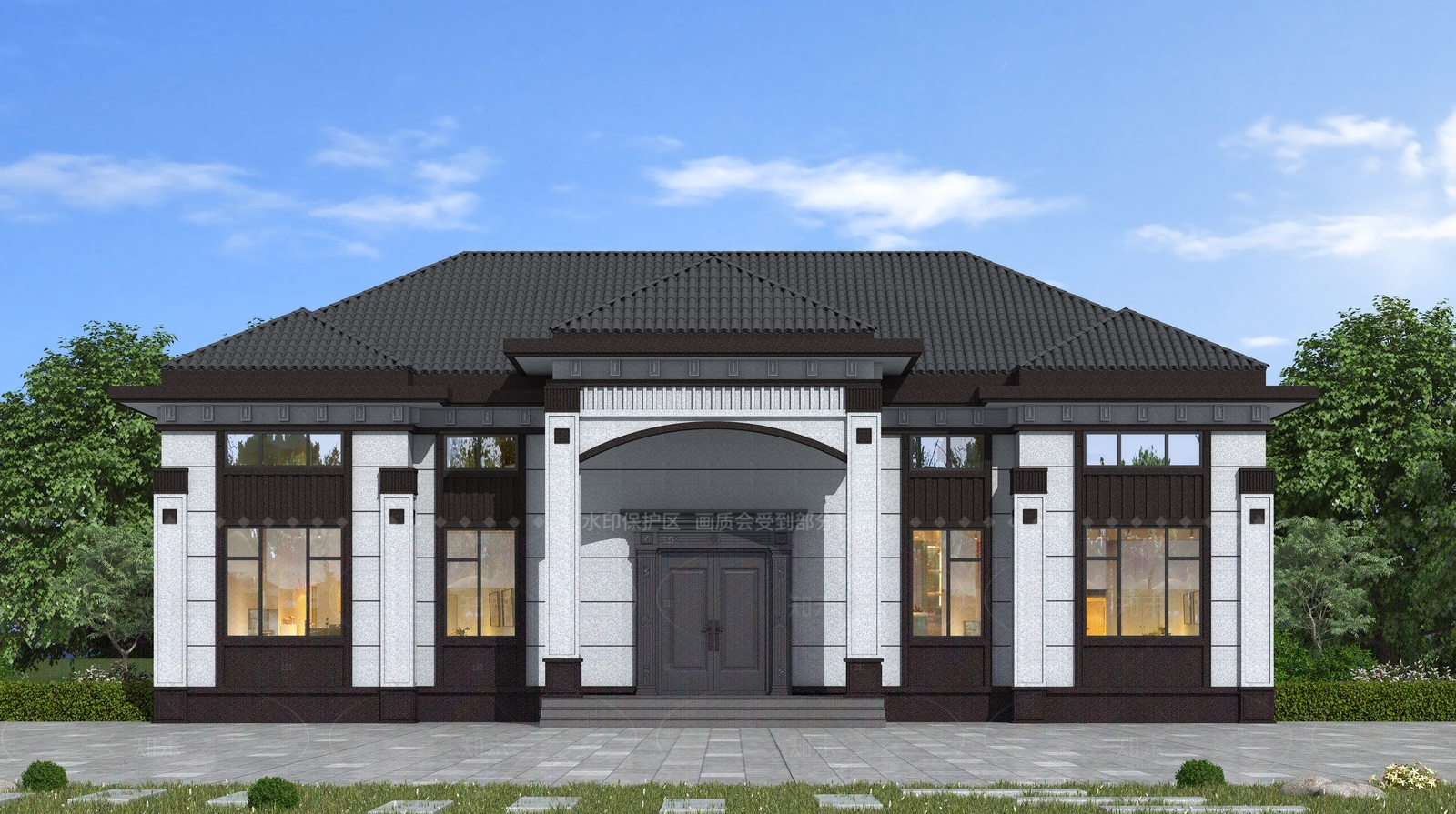 中式新中式独栋别墅3D模型下载【ID:1206223352】