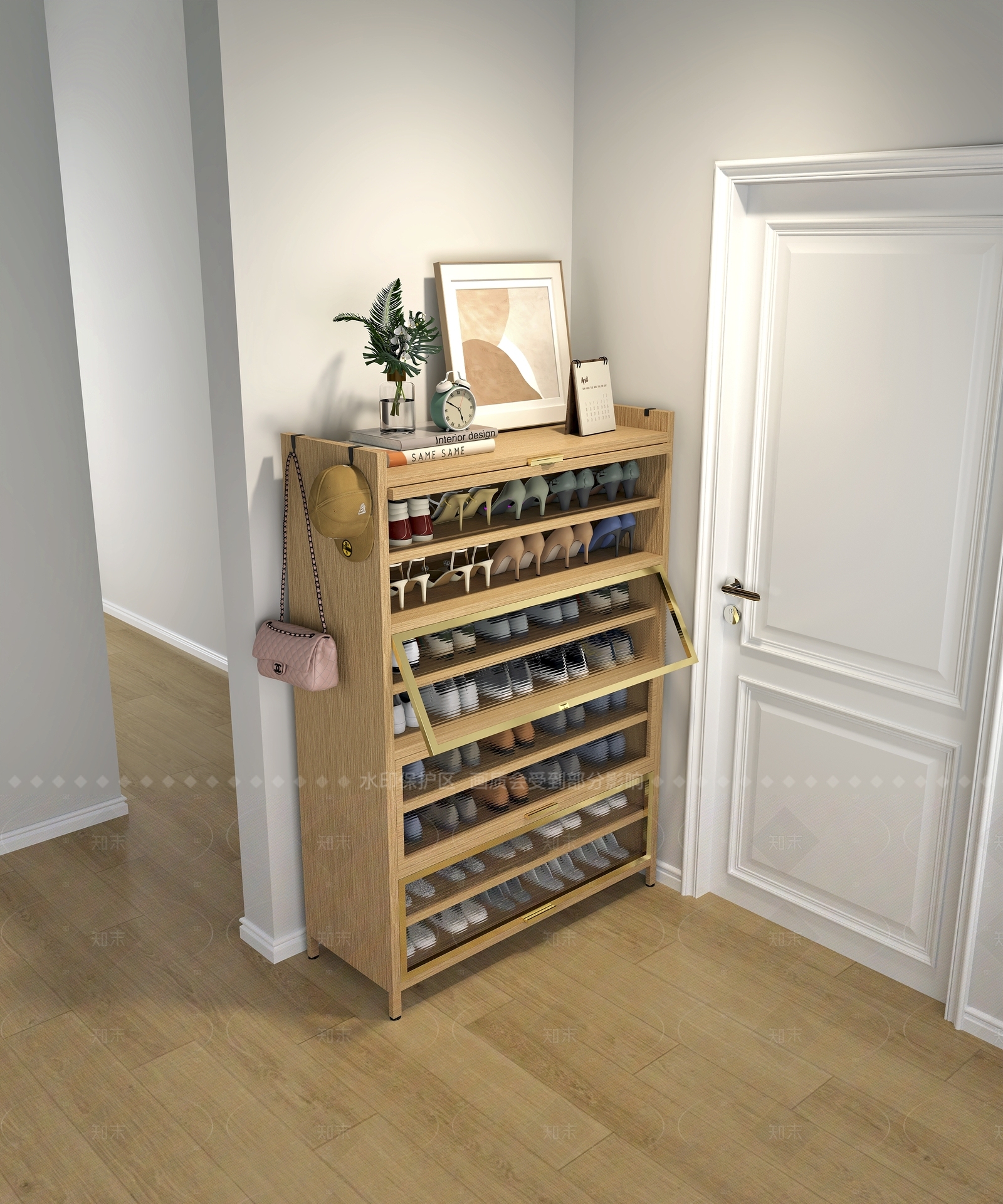 现代奶油鞋柜3D模型下载【ID:1206223901】