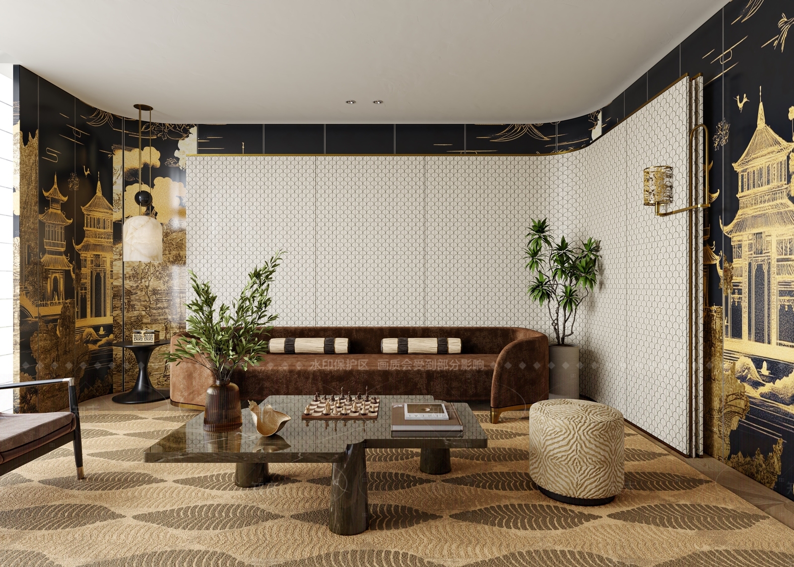 新中式休息区3D模型下载【ID:1206224284】