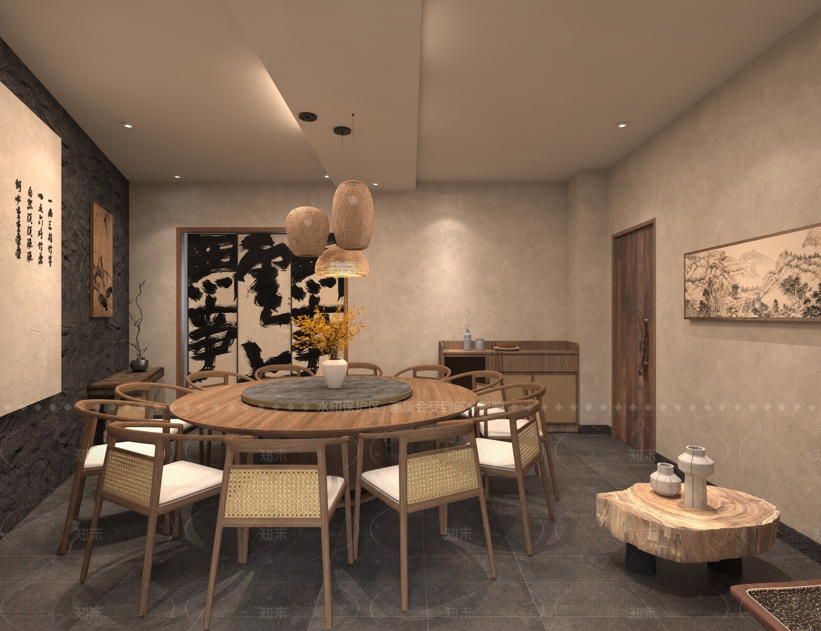 现代新中式中餐厅3D模型下载【ID:1206226223】