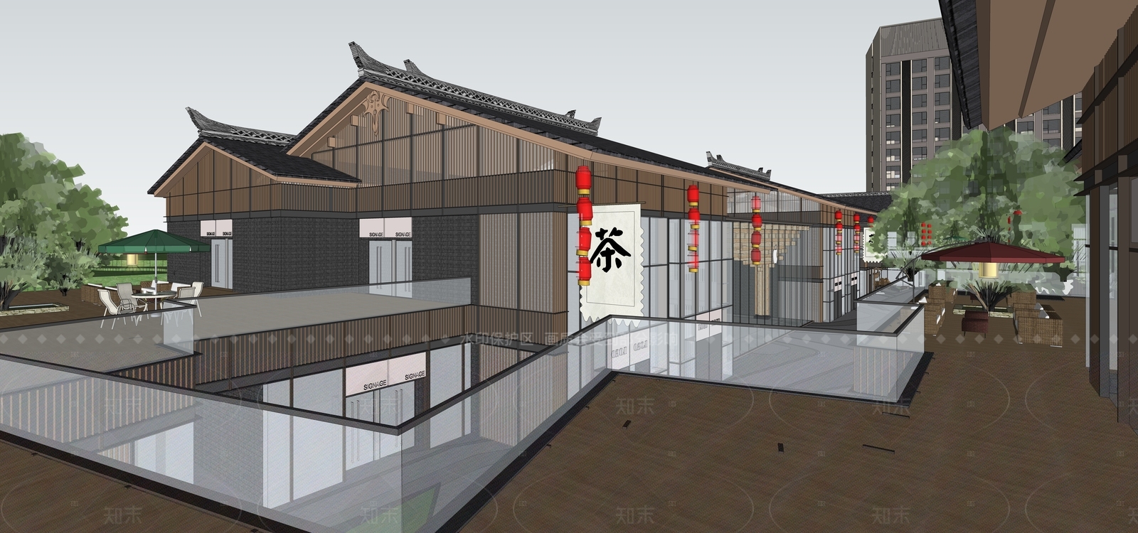 新中式中式商业街SU模型下载【ID:1206226266】