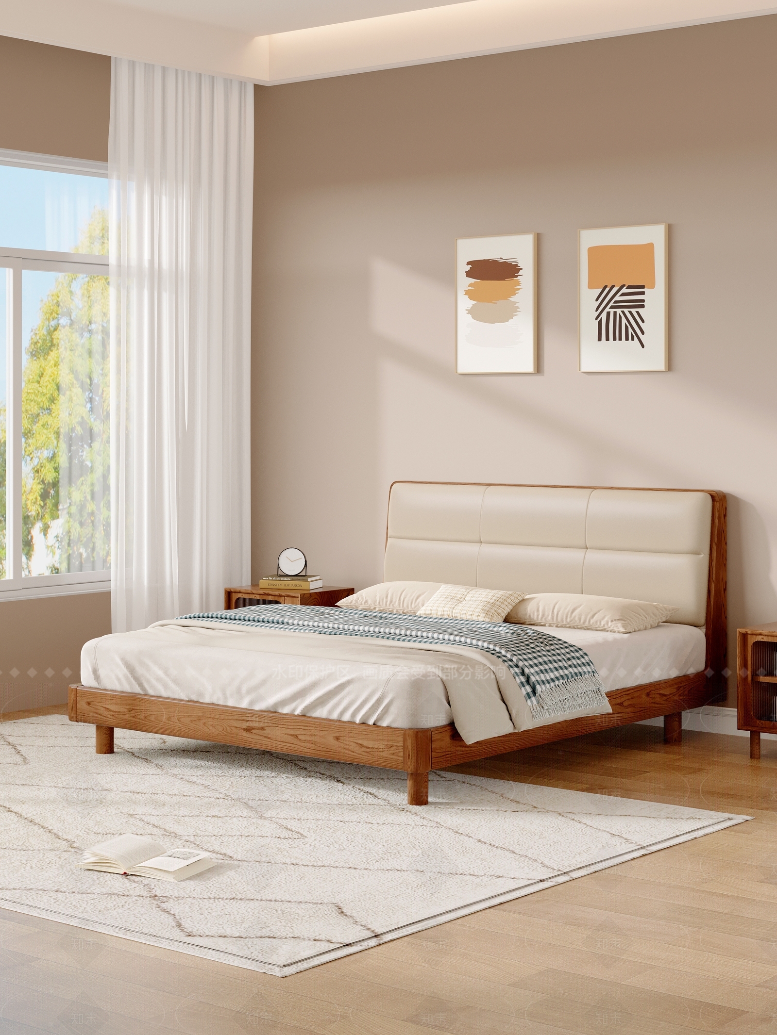 北欧奶油双人床3D模型下载【ID:1206226536】
