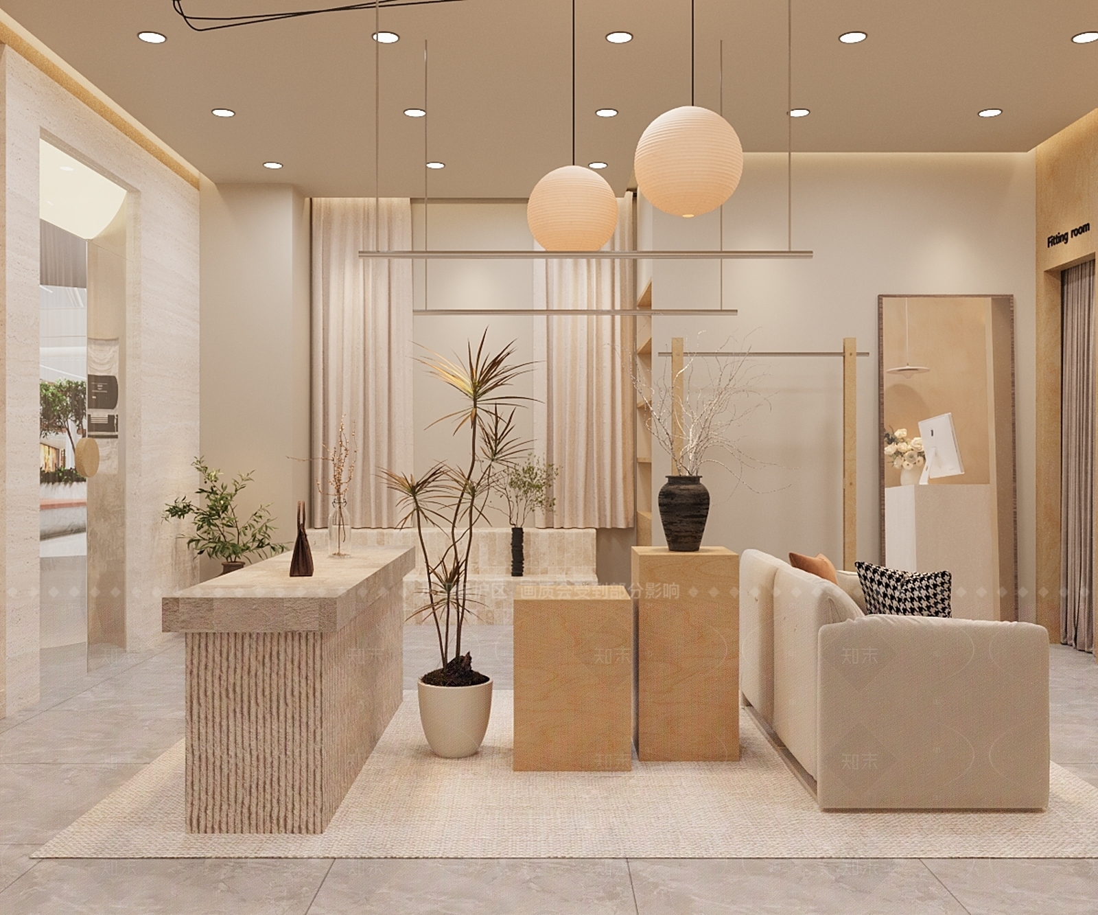 奶油原木服装店3D模型下载【ID:1206226688】