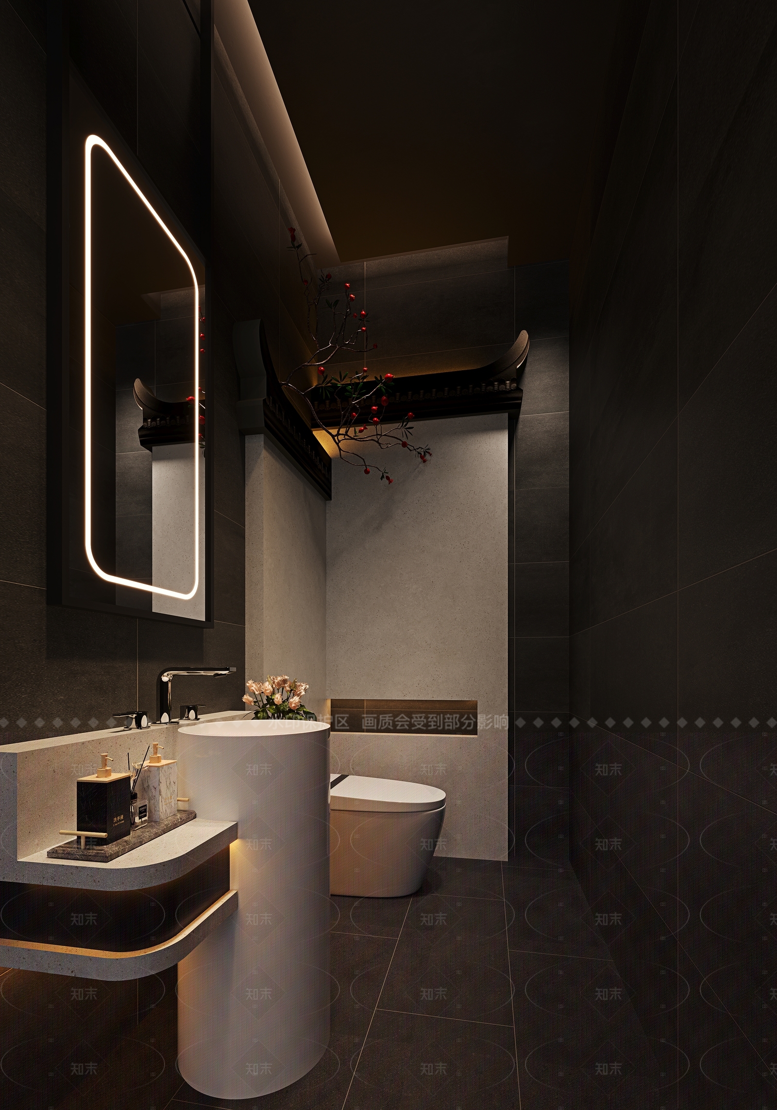 现代新中式酒店卫生间3D模型下载【ID:1206228512】