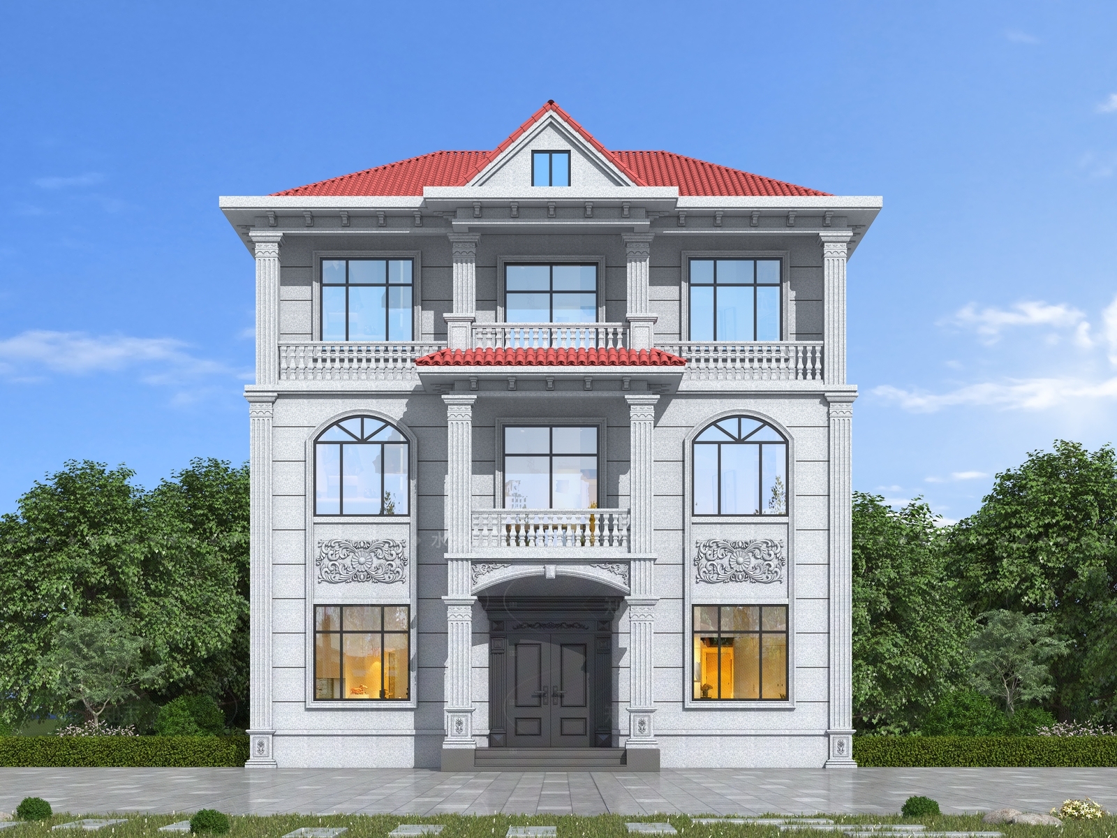 欧式简约独栋别墅3D模型下载【ID:1206231962】