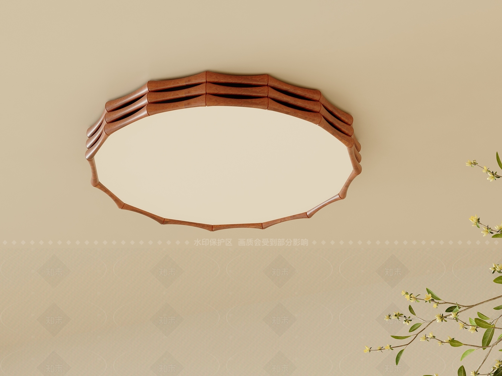 新中式卧室吸顶灯3D模型下载【ID:1206239747】