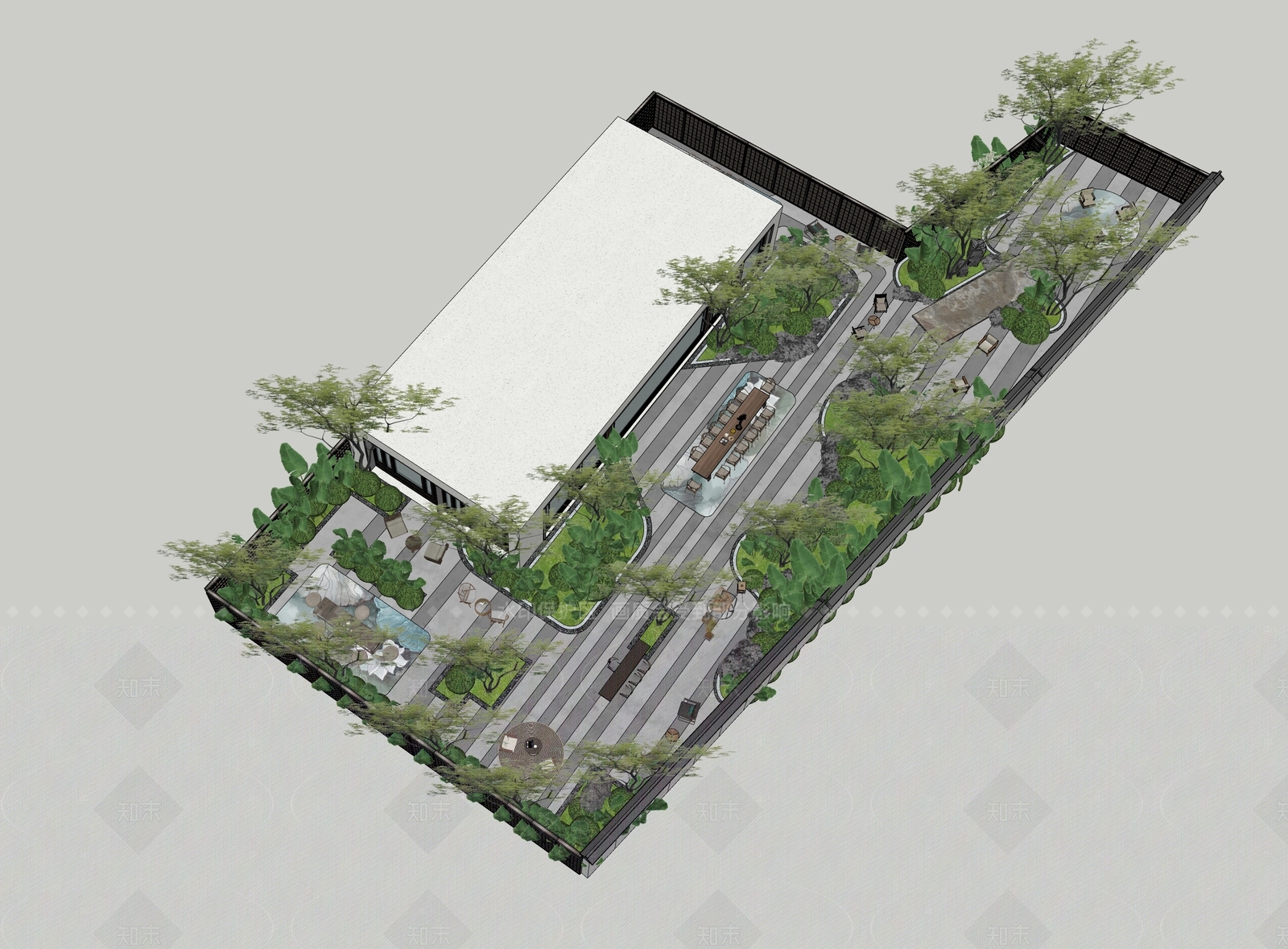 现代新中式别墅庭院SU模型下载【ID:1206241859】