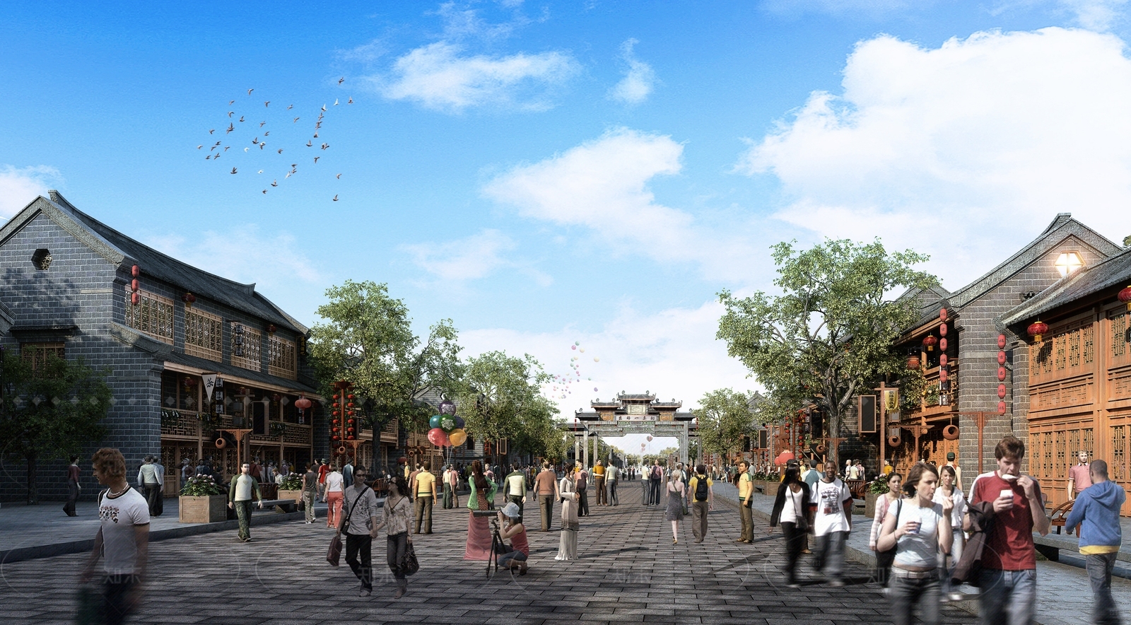 中式商业街3D模型下载【ID:1206258549】