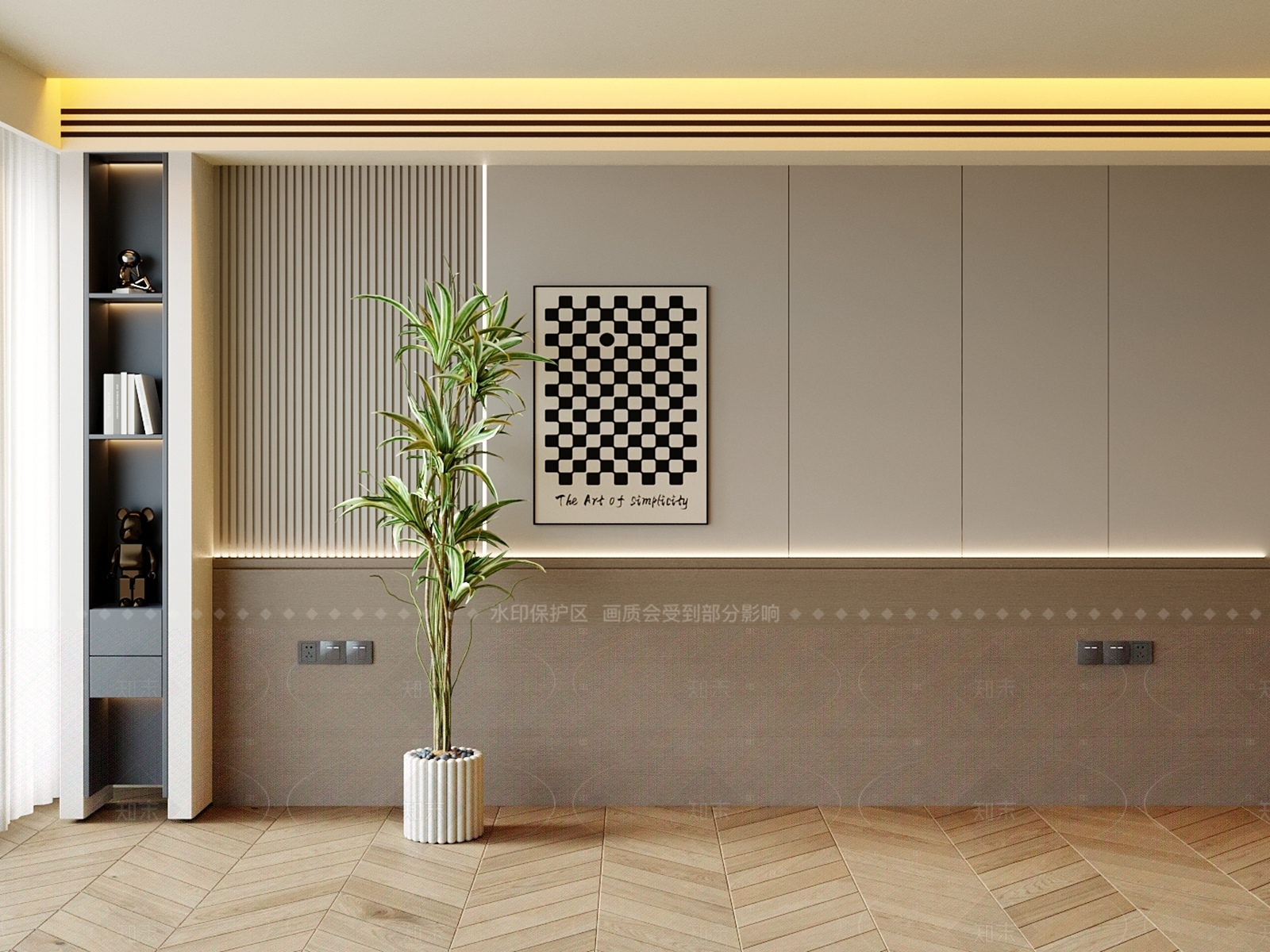 现代简约床头背景墙3D模型下载【ID:1206268037】
