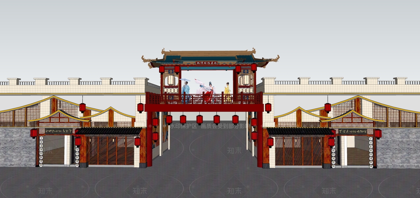 原木中式牌坊牌楼SU模型下载【ID:1206270644】