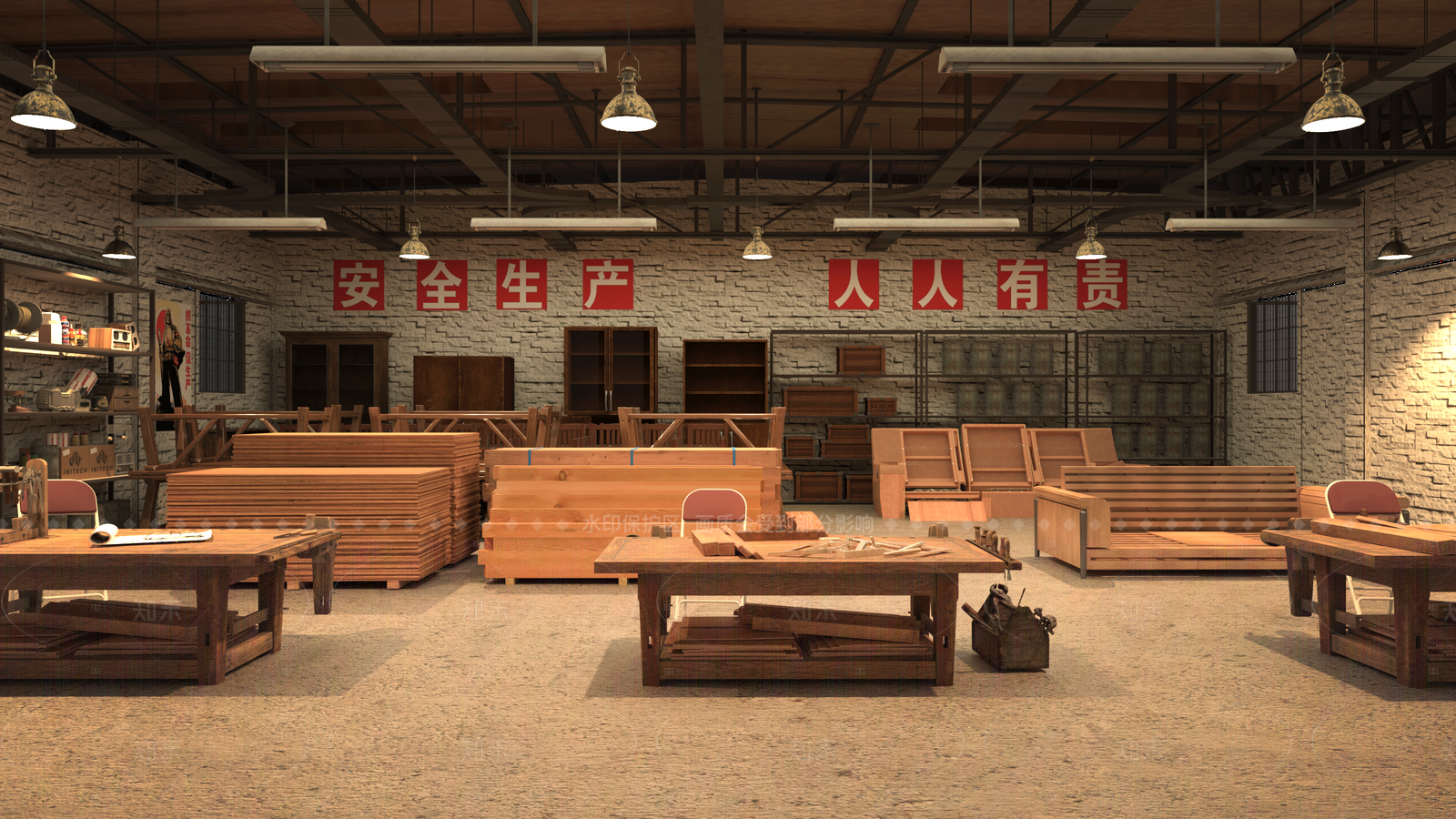 复古原木车间3D模型下载【ID:1206271276】